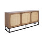 Voir la diapositive 1 : SWEEEK Buffet en décor bois et cannage arrondi. piètement et poignées en métal noir - 3 portes 160cm. buffet bas