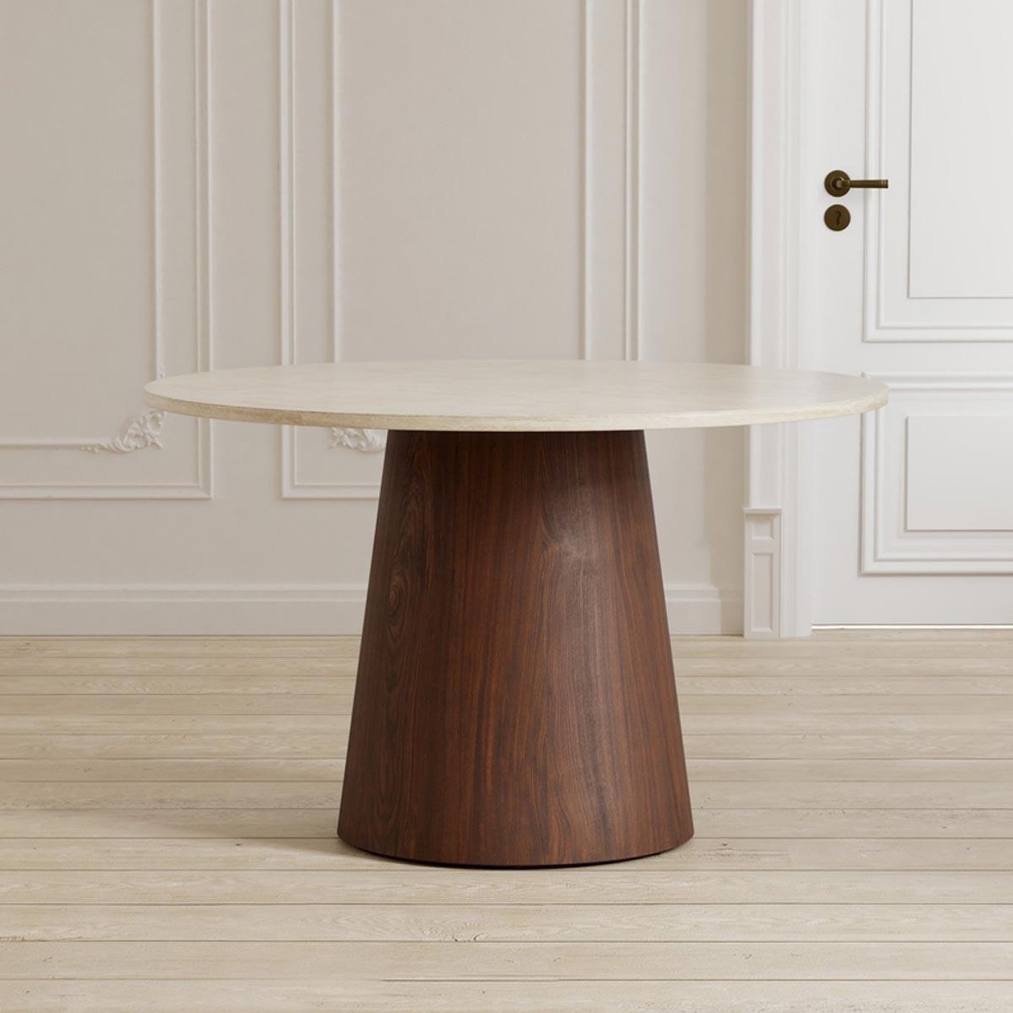 Voir la diapositive 2 : Paris Prix Table à manger ronde  lanzi  120cm beige & marron