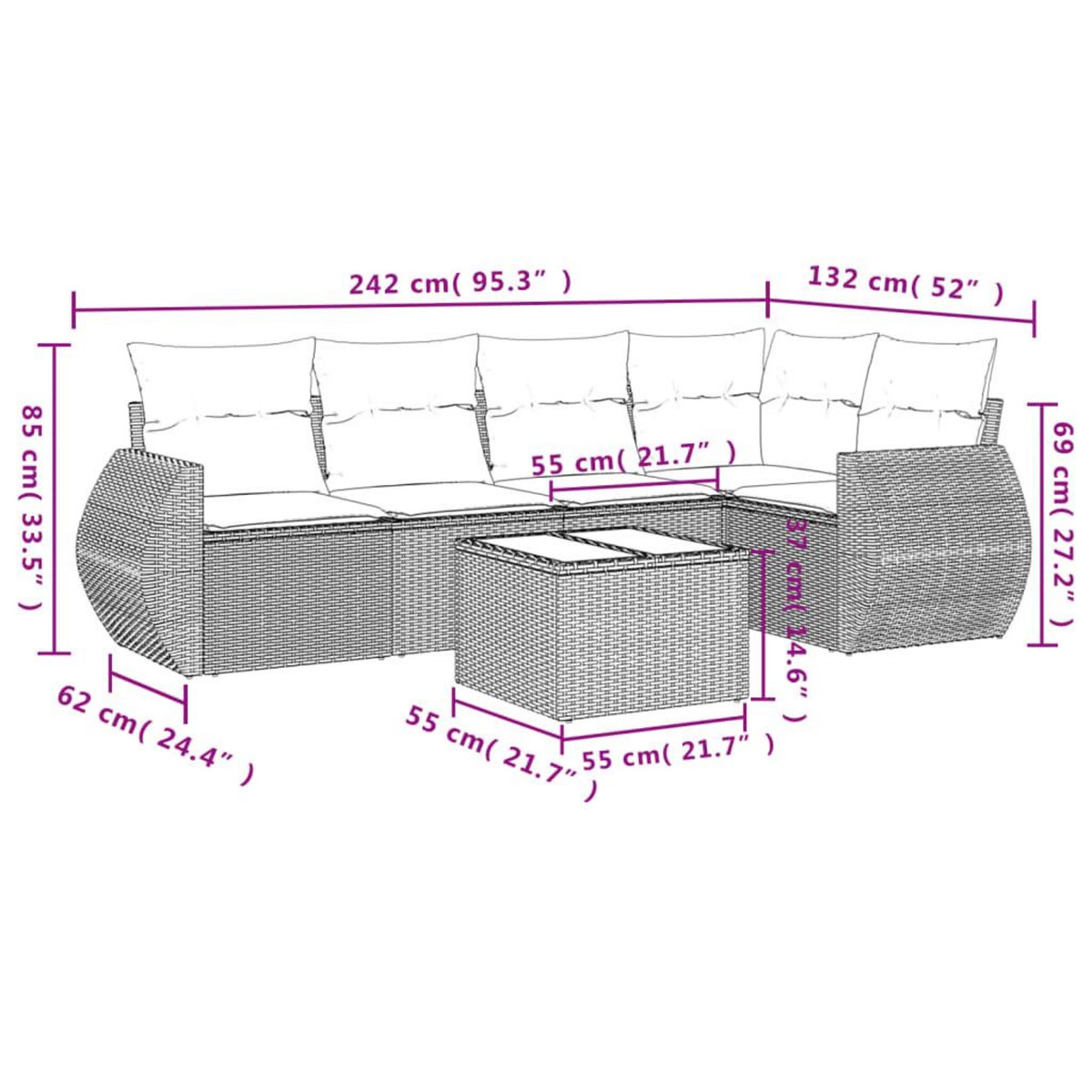 VIDAXL Salon de jardin avec coussins 6 pcs beige resine tressee
