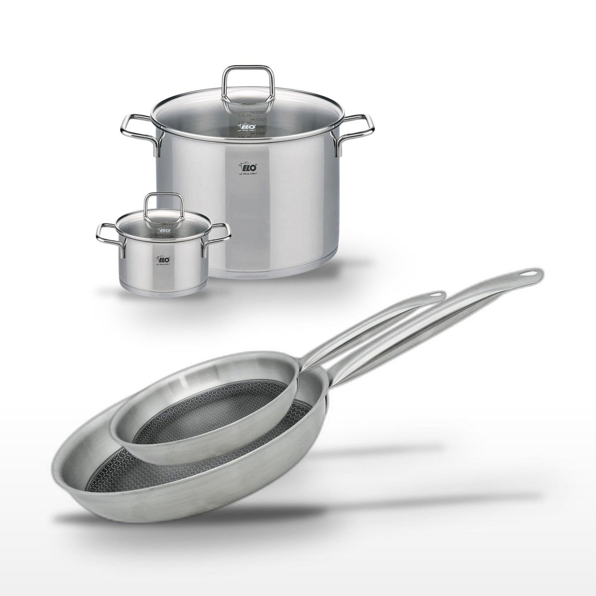 ELO Lot 2 Poêles 28/24cm & 2 Faitouts 26/16cm Elo Relief Solution