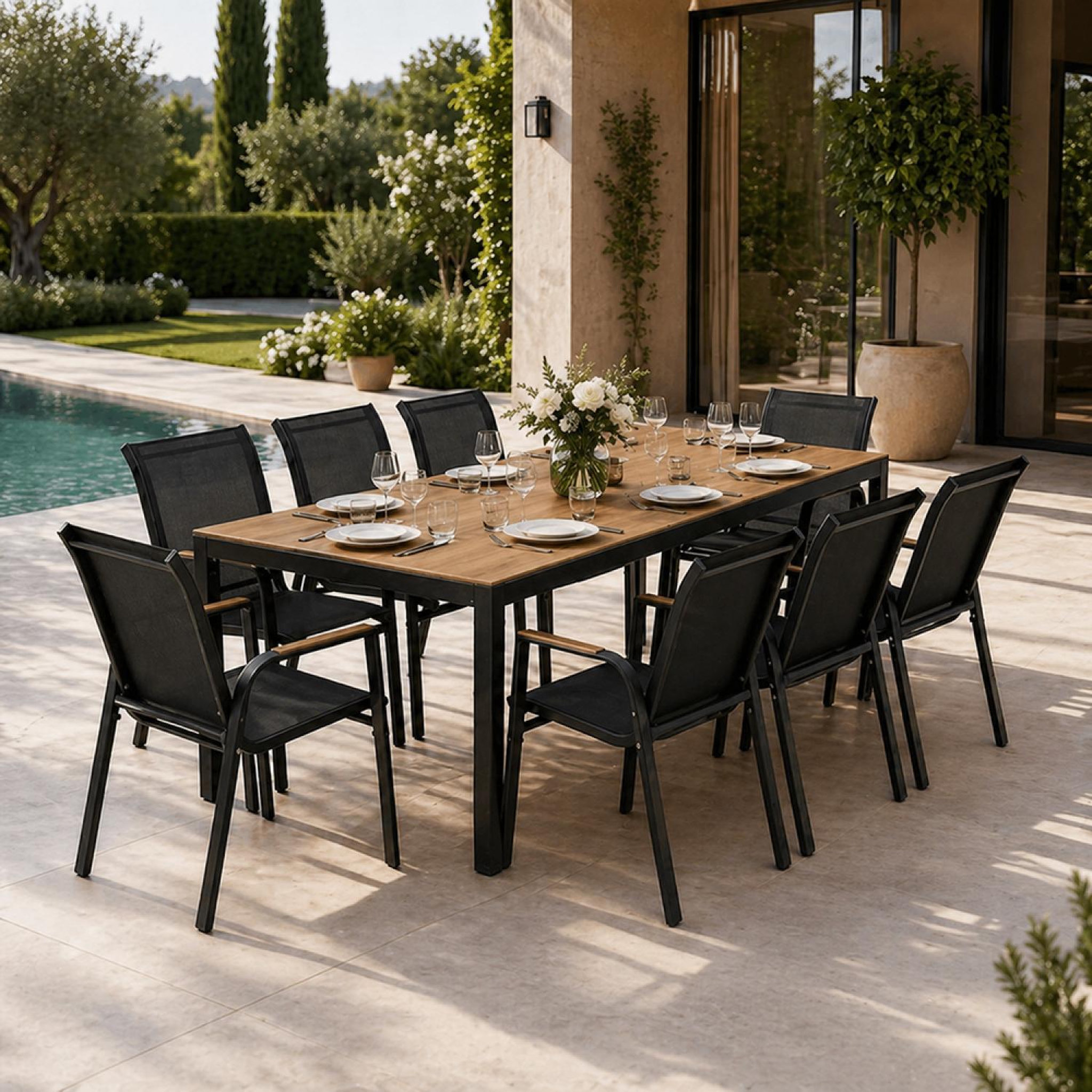 Voir la diapositive 2 : CONCEPT USINE Salon de jardin 8 places avec table 190cm effet bois esperance