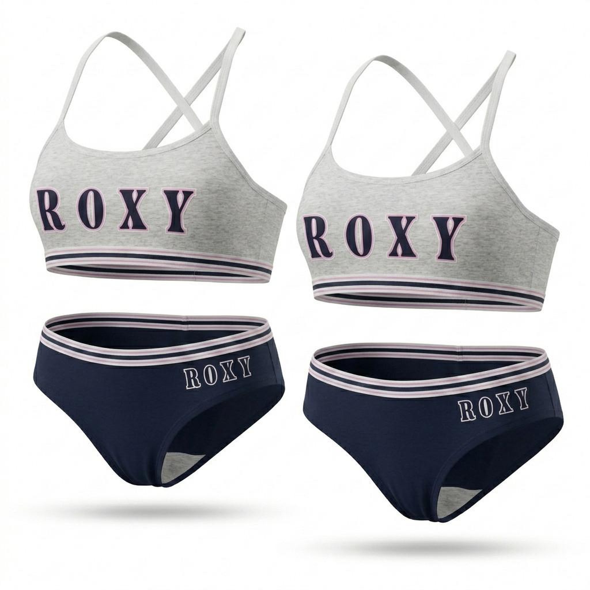 ROXY ROXY Lot 2 Ensembles Fille Brassière Culotte Coton Licence Officielle. Coloris disponibles : Bicolore, Bleu, Vert