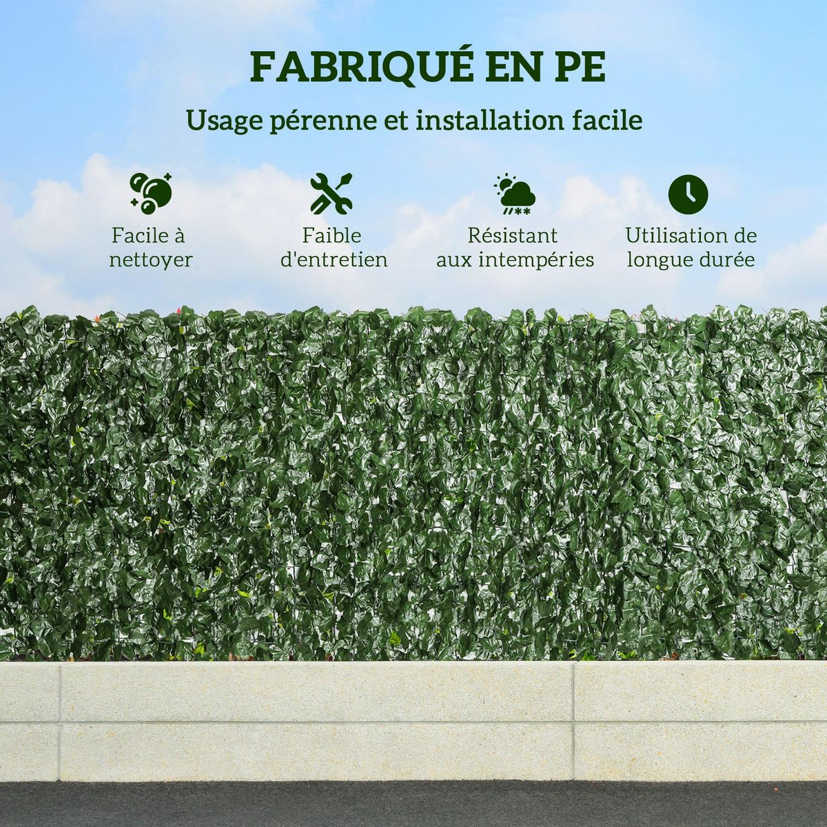 OUTSUNNY Haie Artificiel Brise-Vue décoration Rouleau 3L x 1H m Feuillage réaliste Anti-UV Vert Foncé
