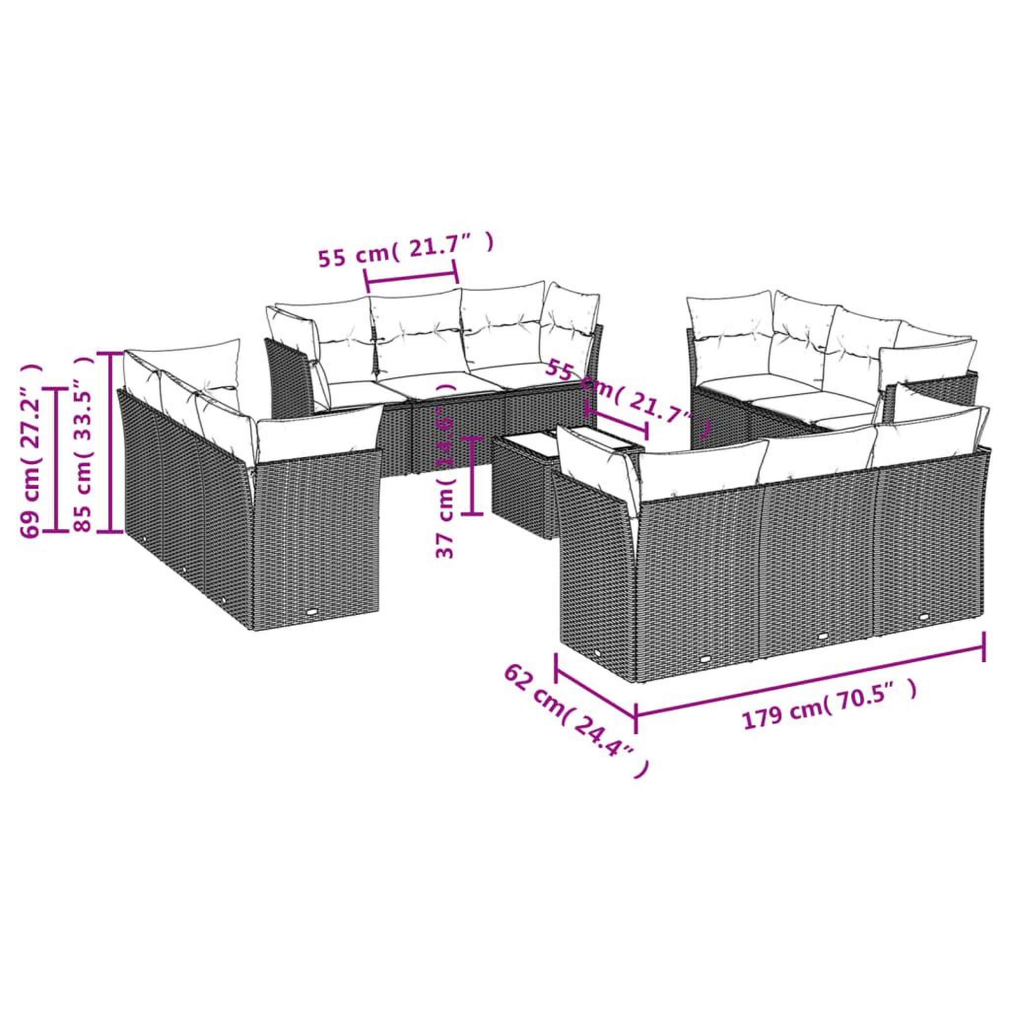 Voir la diapositive 3 : VIDAXL Salon de jardin avec coussins 13 pcs marron resine tressee