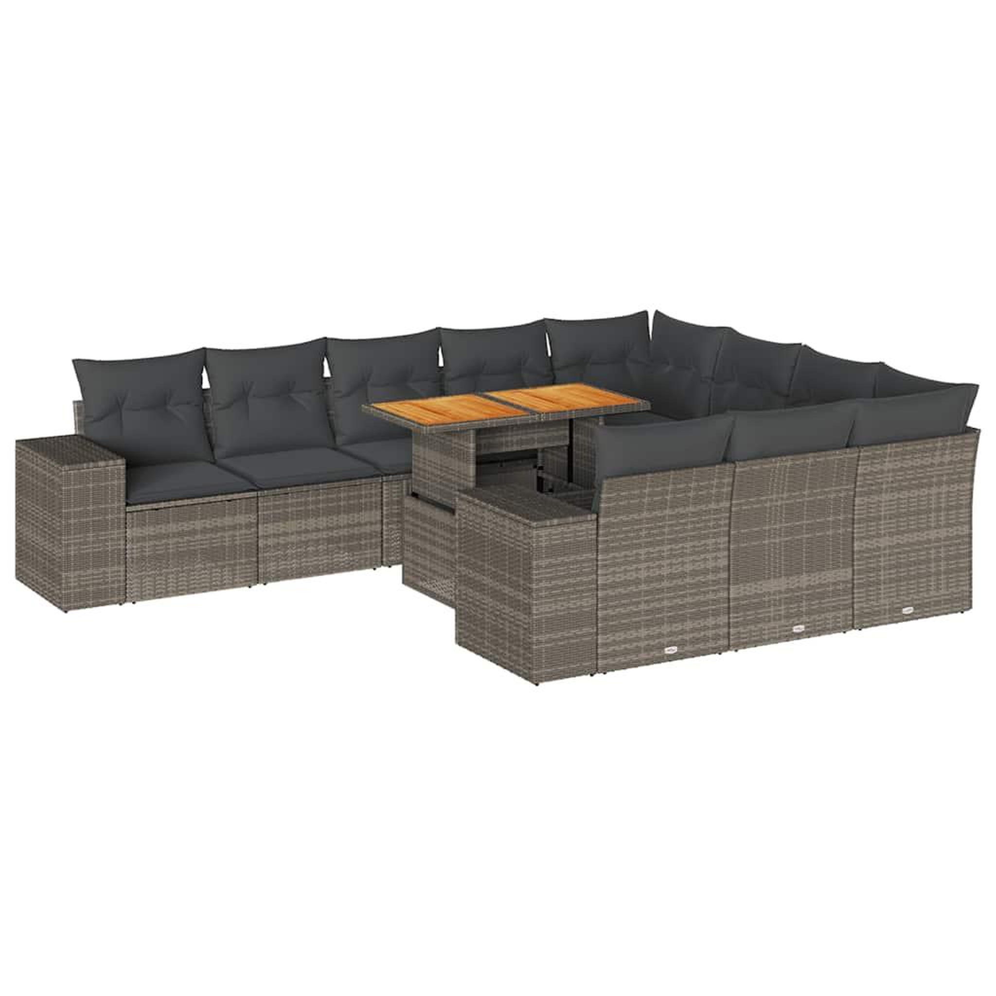 Voir la diapositive 2 : VIDAXL Salon de jardin avec coussins 10 pcs gris resine tressee acacia