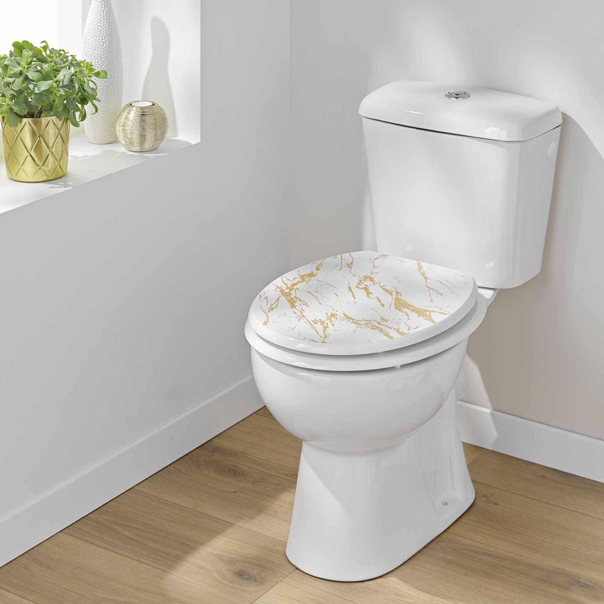 Voir la diapositive 6 : Douceur d'Intérieur Abattant wc imprimé  aquamarbre  47cm blanc & or