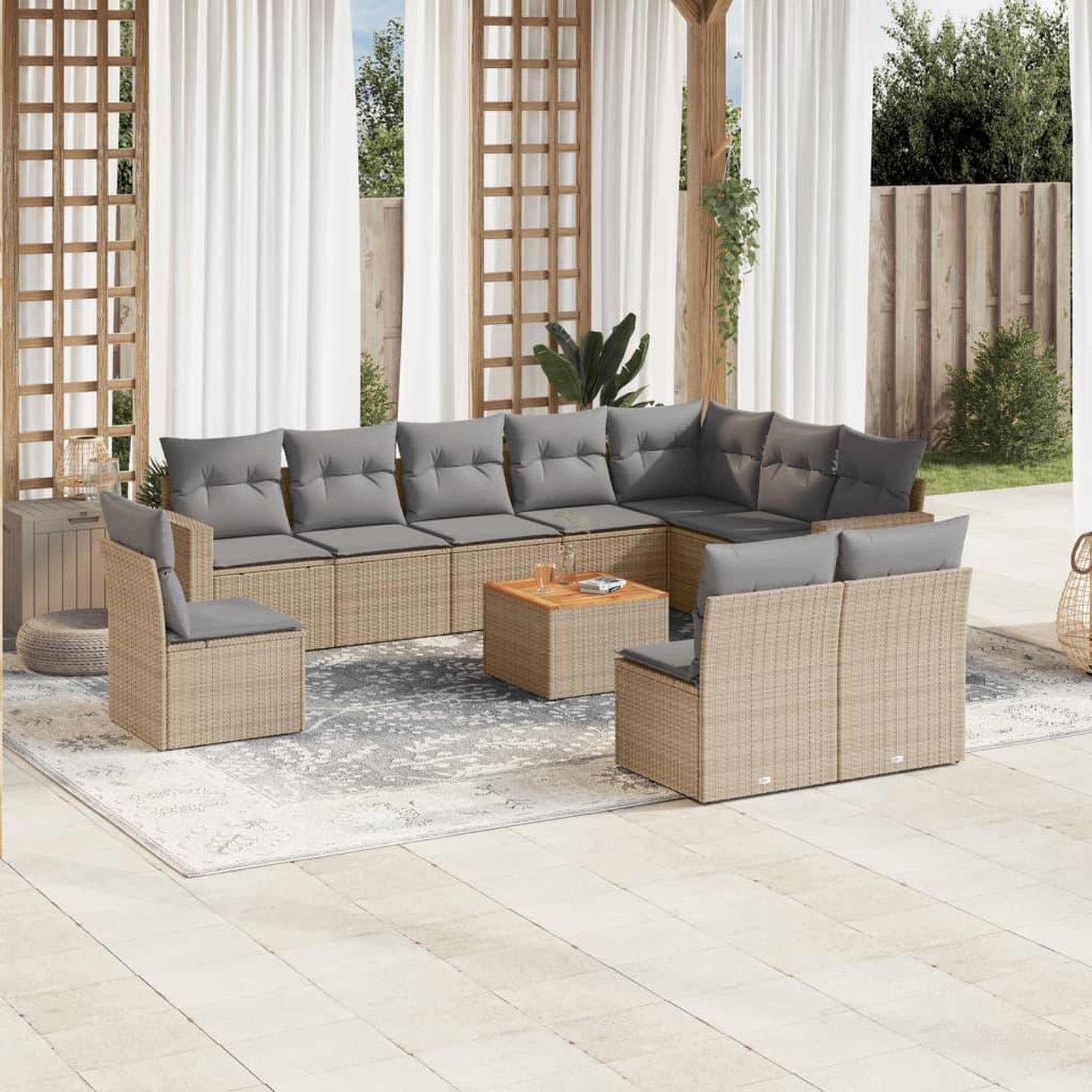 VIDAXL Salon de jardin 11 pcs avec coussins beige resine tressee
