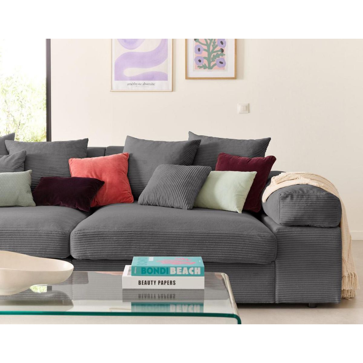 LISA DESIGN Aspen - canapé 4 places - assise profonde - velours côtelé