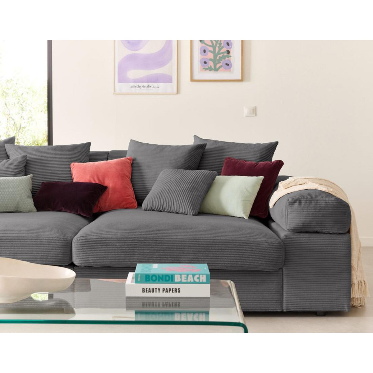 LISA DESIGN Aspen - canapé 4 places - assise profonde - velours côtelé