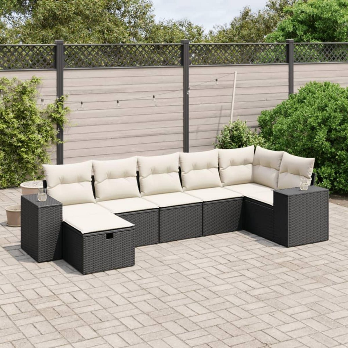 VIDAXL Salon de jardin 7 pcs avec coussins noir resine tressee