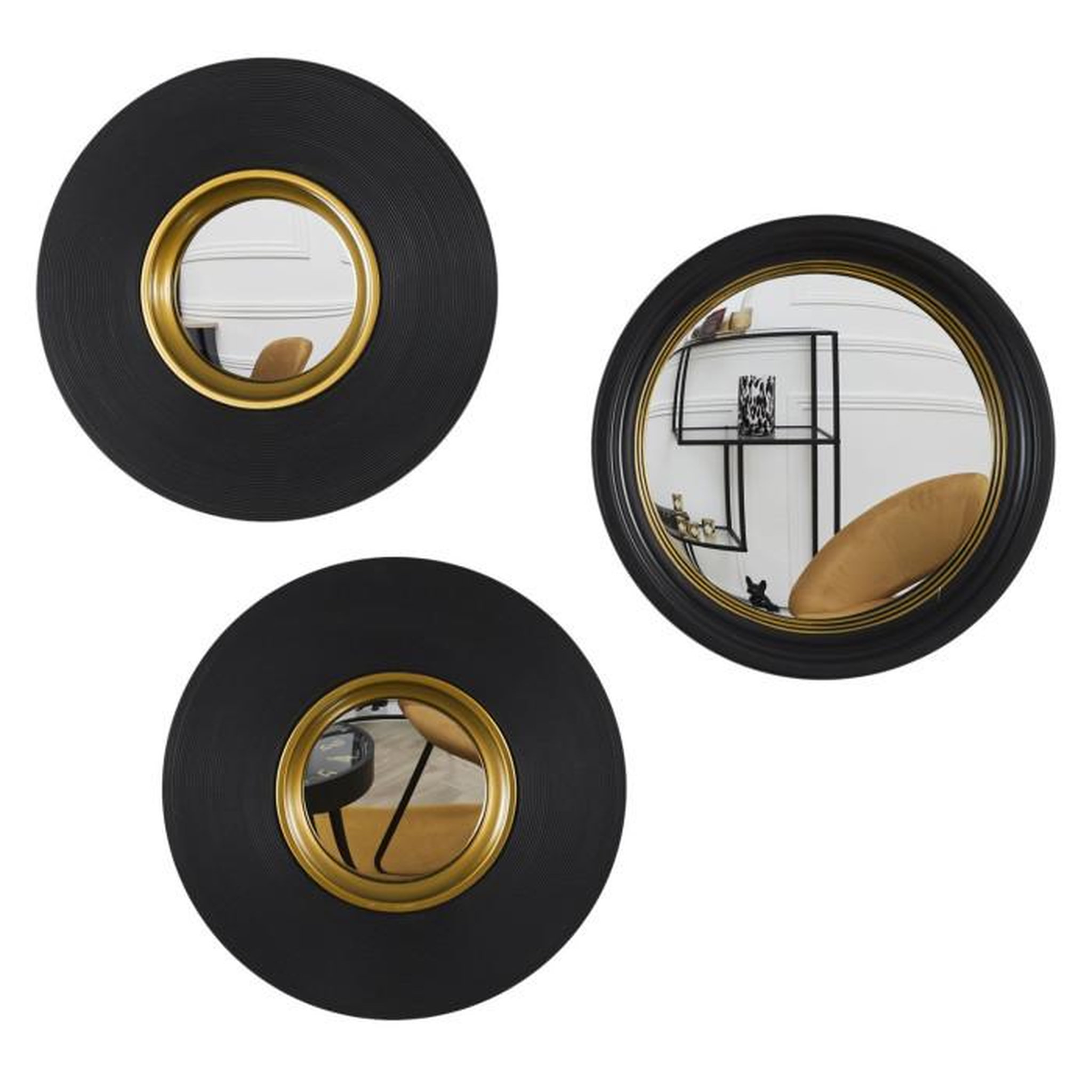 Paris Prix Lot de 3 Miroirs Déco Ronds  Oko  25cm Noir