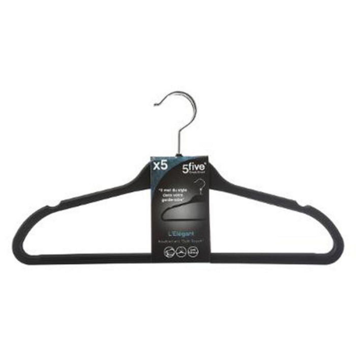 FIVE Lot de 5 Cintres  Anti-Dérapant  45cm Noir