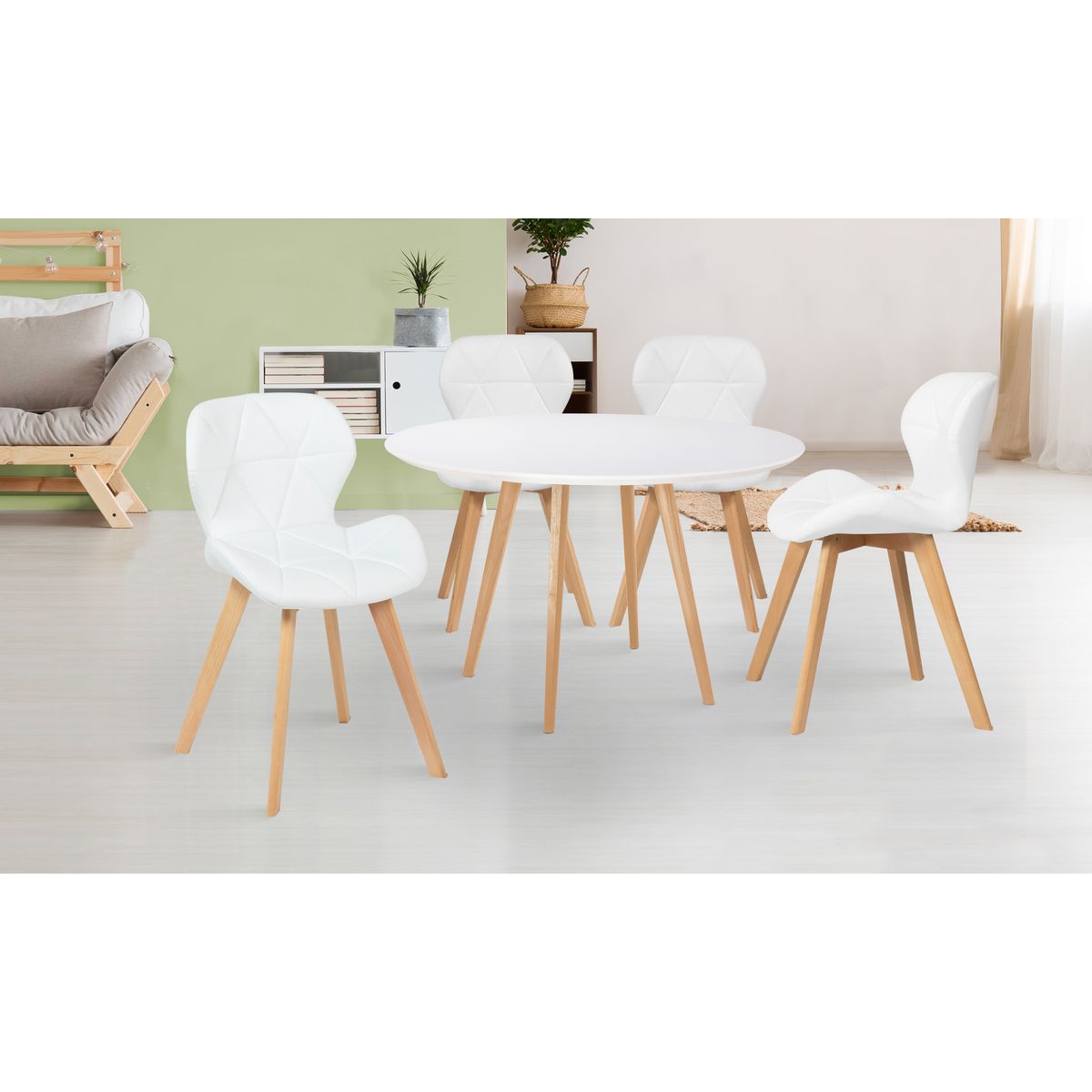 Lot de 4 chaises assise PU pieds bois massif NICKY