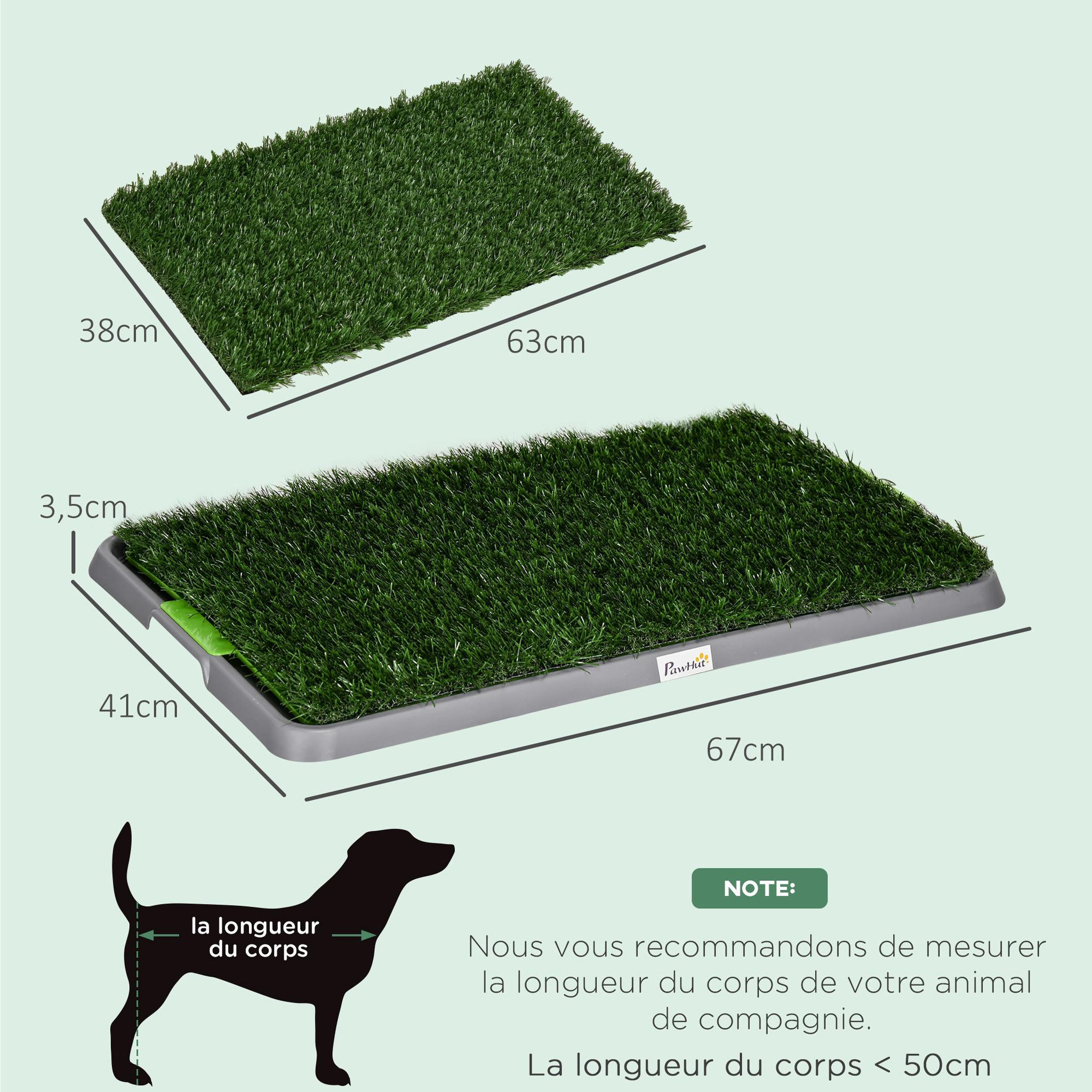 Voir la diapositive 3 : PAWHUT Toilette pour chien litière avec 2 tapis en gazon artificiel avec bac pour l'apprentissage de la propreté à l'intérieur et à l'extérieur, tapis d'entraînement pour animaux, 67 x 41 cm
