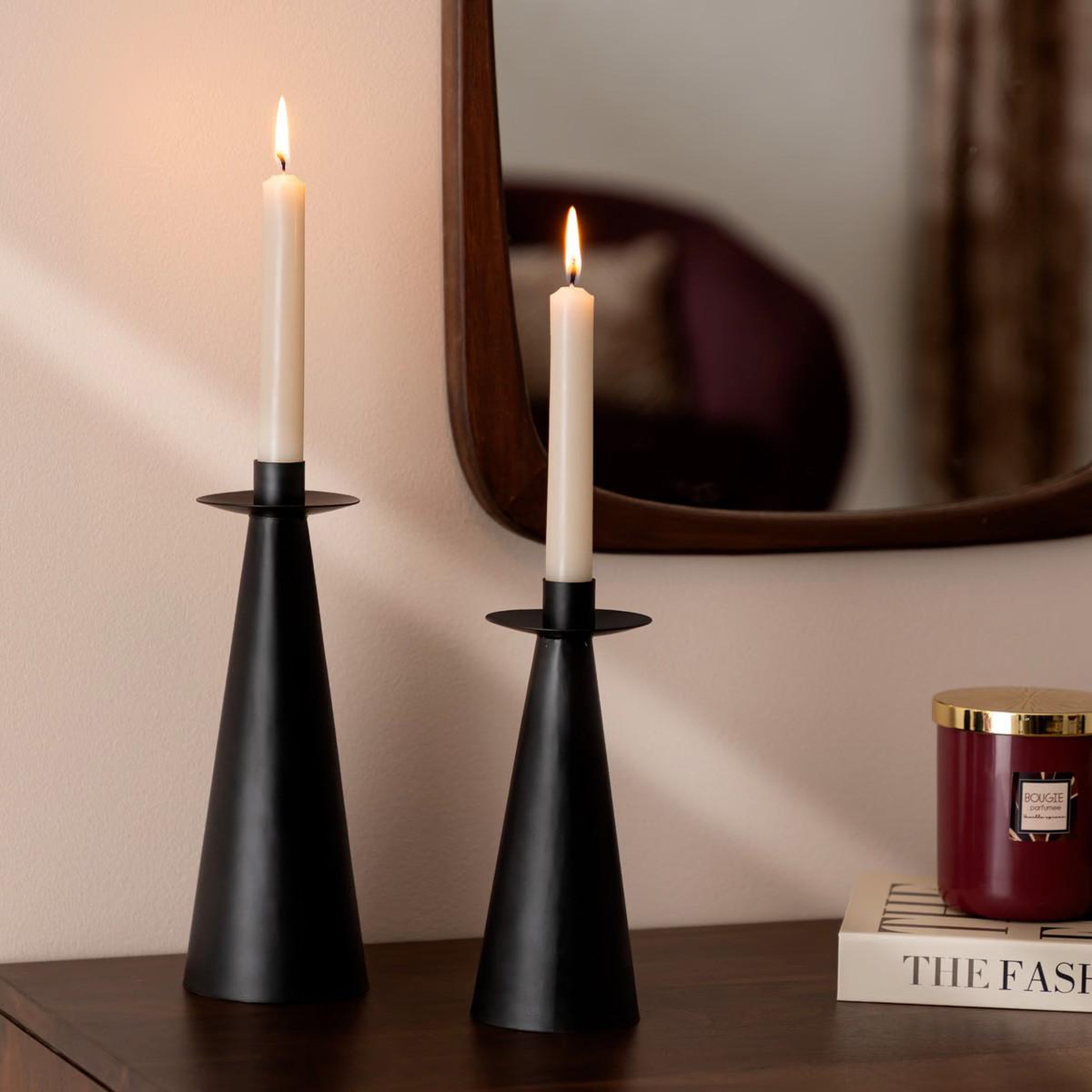 Voir la diapositive 5 : ATMOSPHERA Lot de 2 bougeoirs en métal  automne  24cm noir