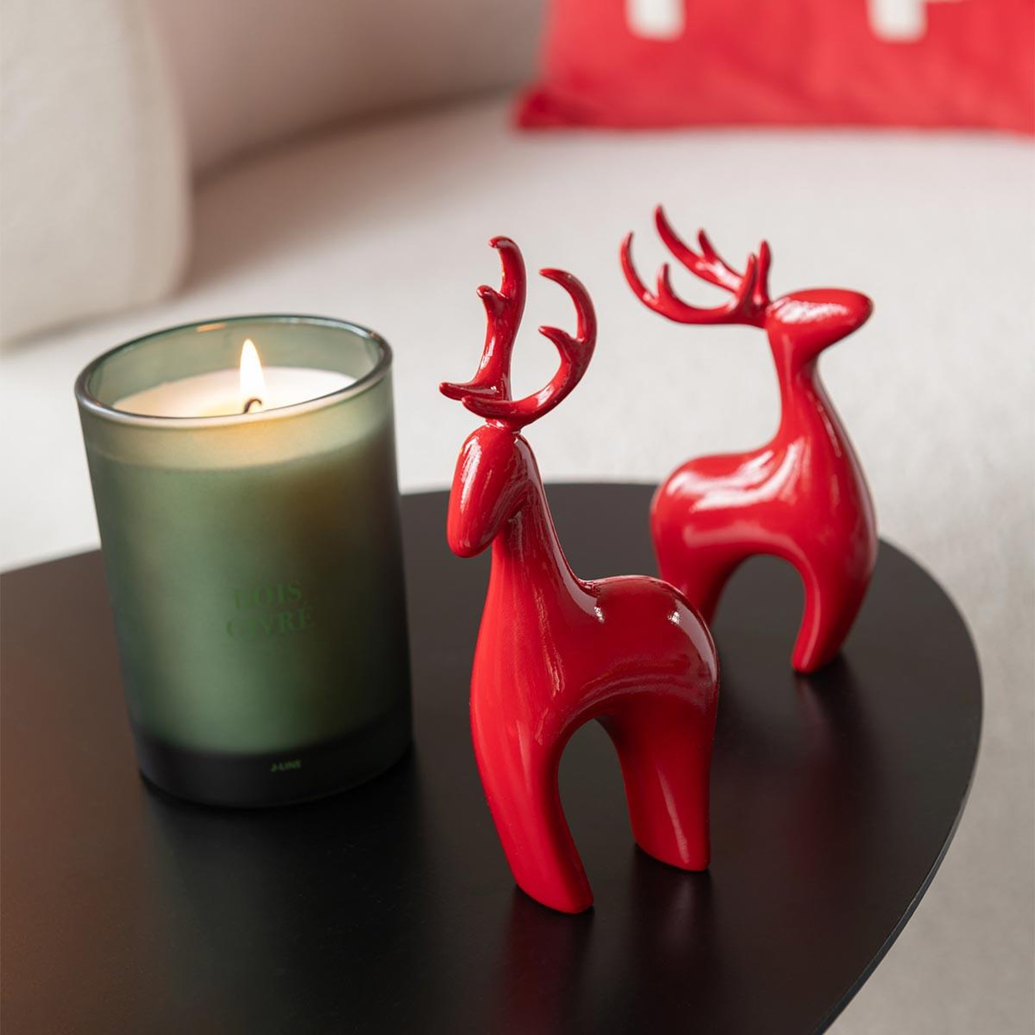 Voir la diapositive 2 : J-LINE Lot de 3 rennes déco  electro  16cm rouge