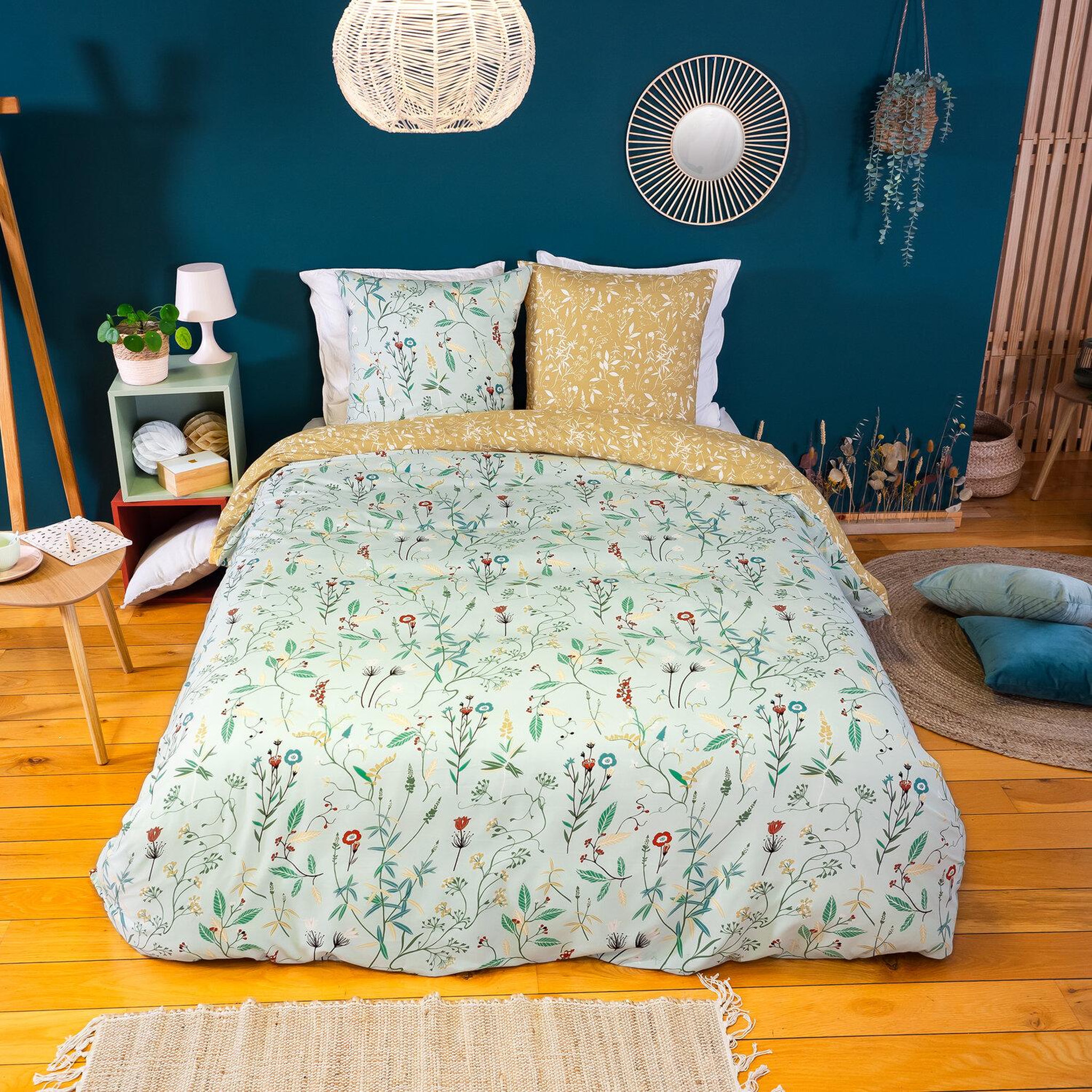 Home collection Parure de couette 3pcs microfibre florissane. Coloris disponibles : Jaune
