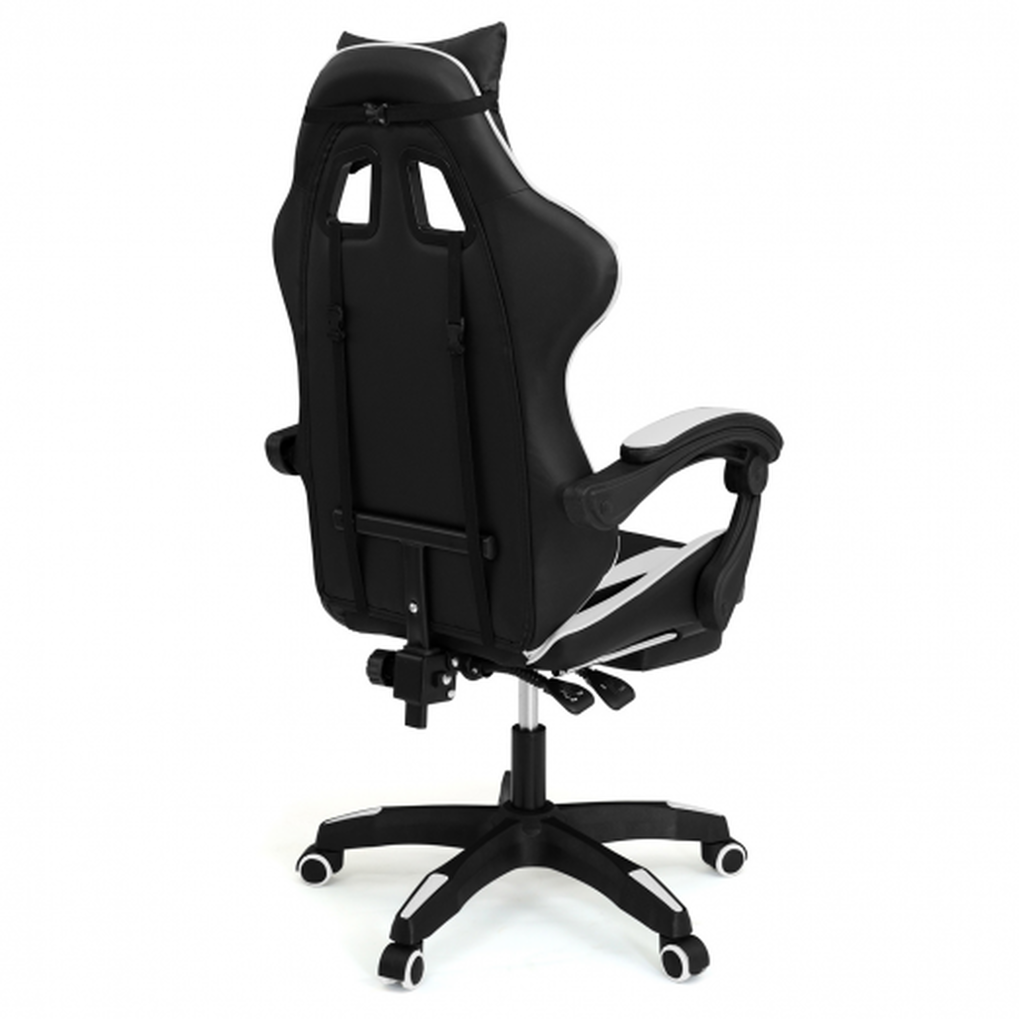 Voir la diapositive 6 : ID MARKET Fauteuil de gaming ALEX réglable avec repose-pied, coussin de tête et coussin lombaire noir et blanc