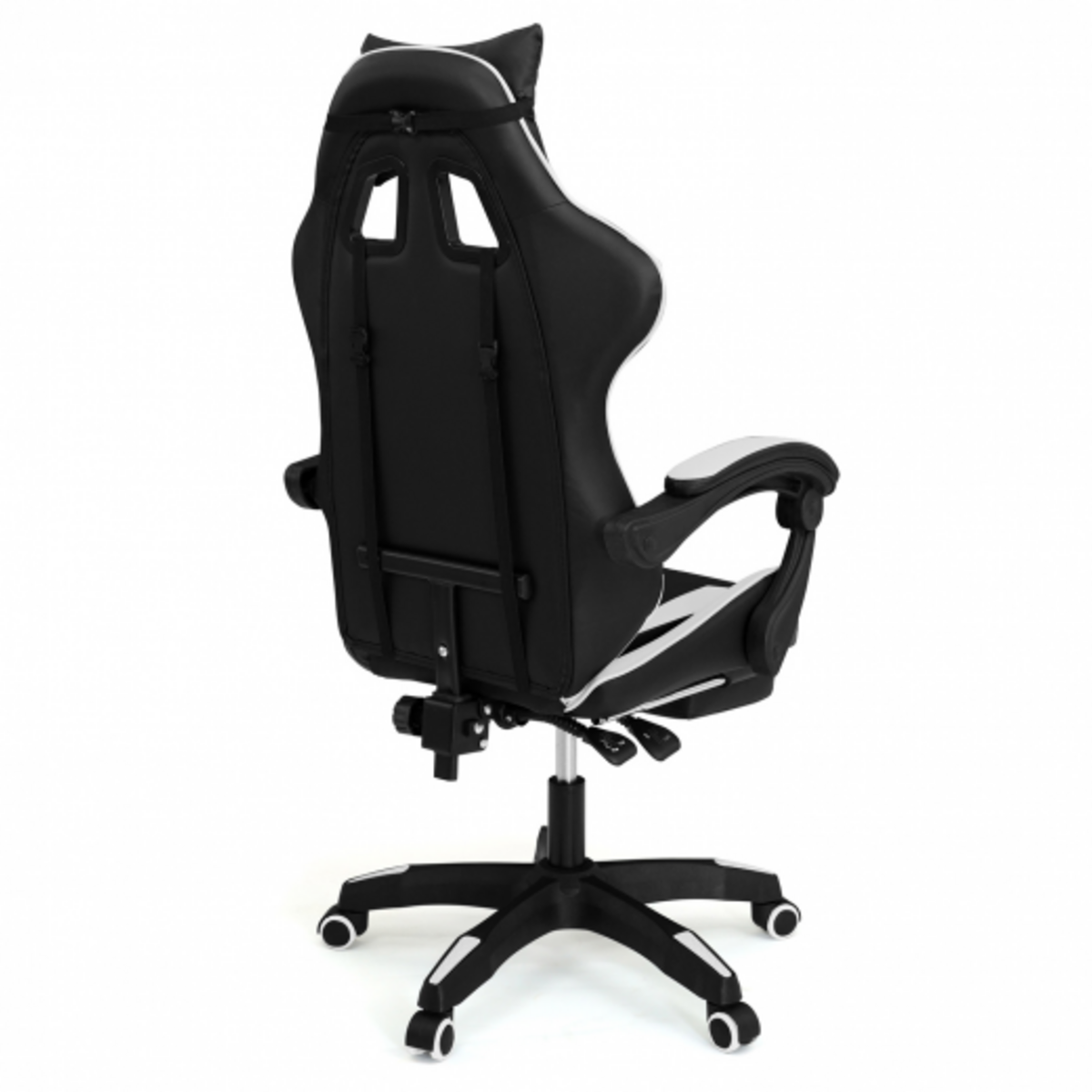 ID MARKET Fauteuil de gaming ALEX réglable avec repose-pied, coussin de tête et coussin lombaire noir et blanc