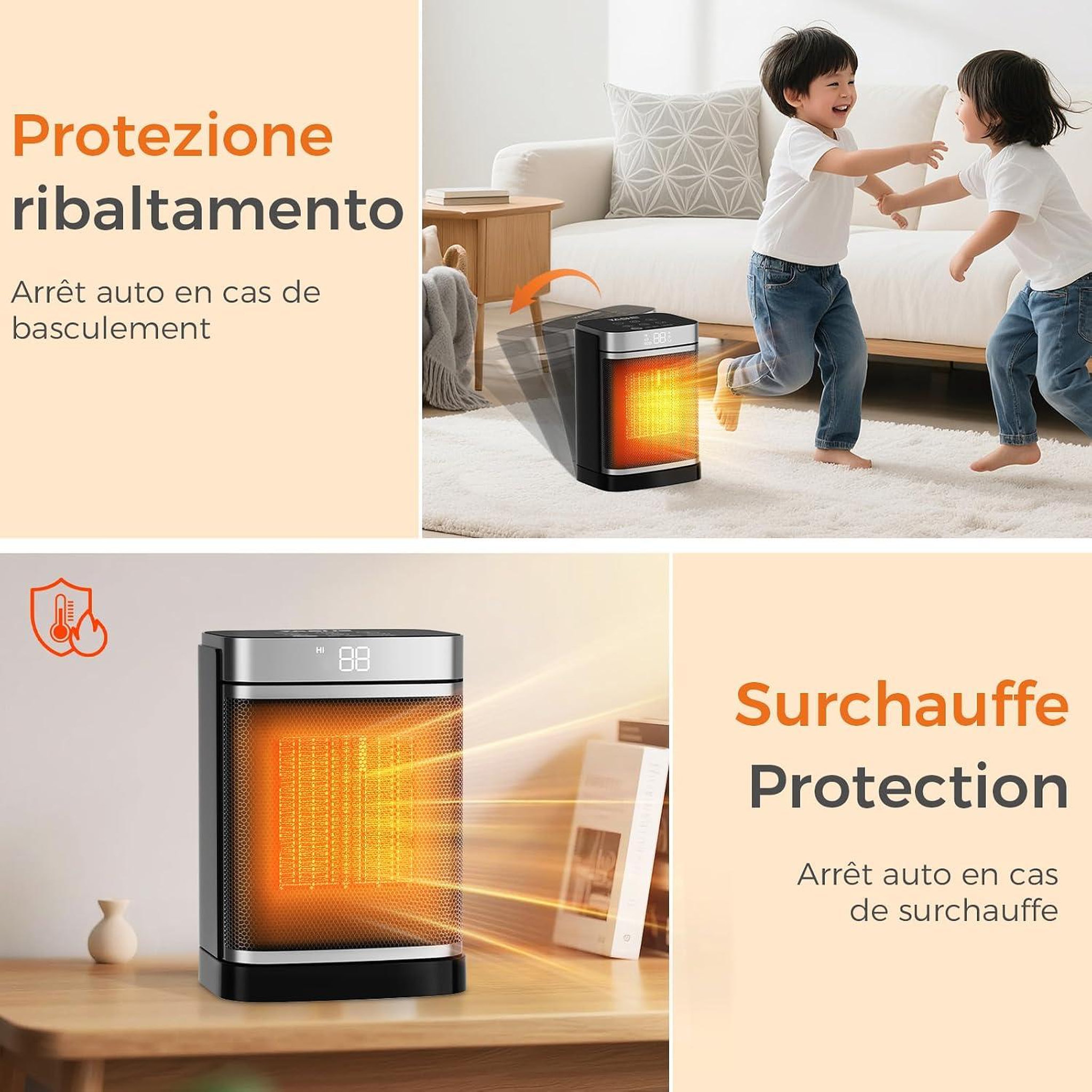 Voir la diapositive 5 : YASHE Chauffage soufflant 1500 W, thermostat, télécommande