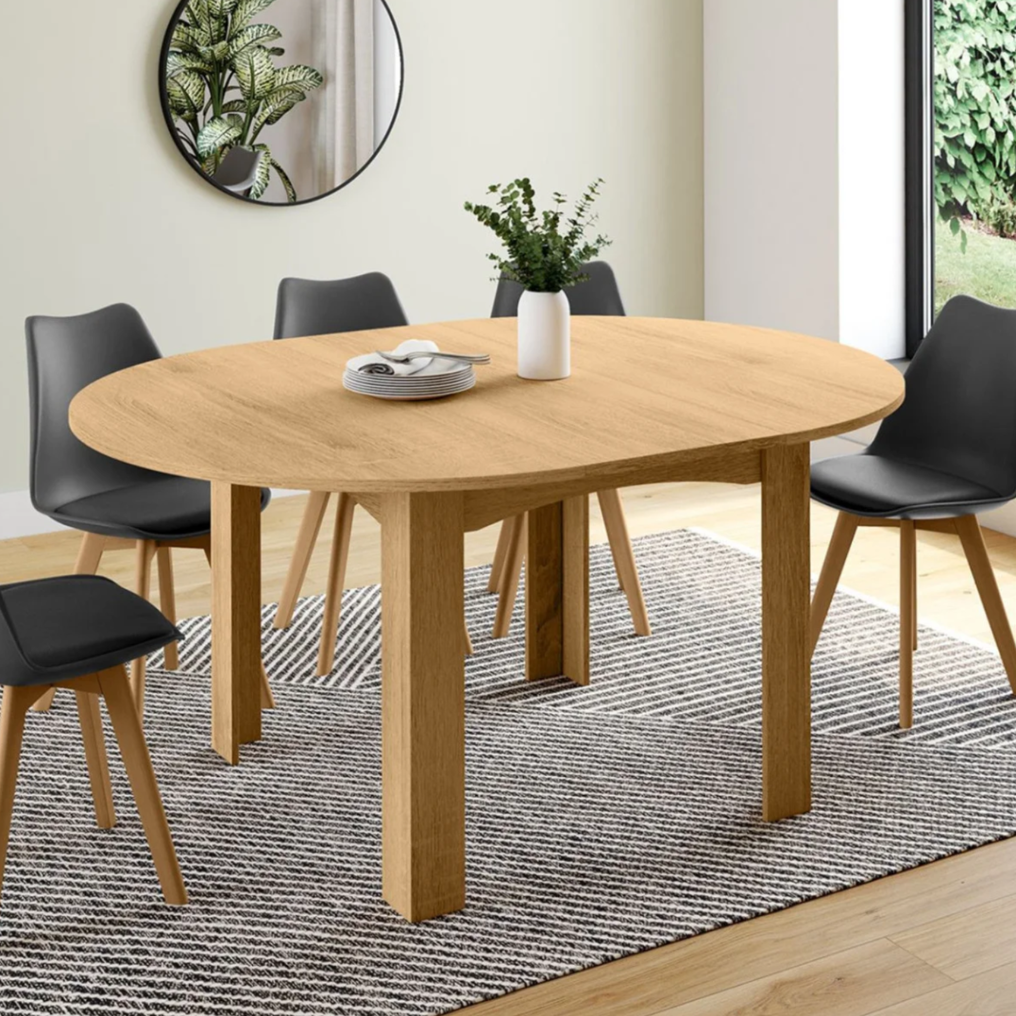 Voir la diapositive 2 : ID MARKET Table à manger extensible ronde dona 4-8 personnes façon hêtre 110-150 cm