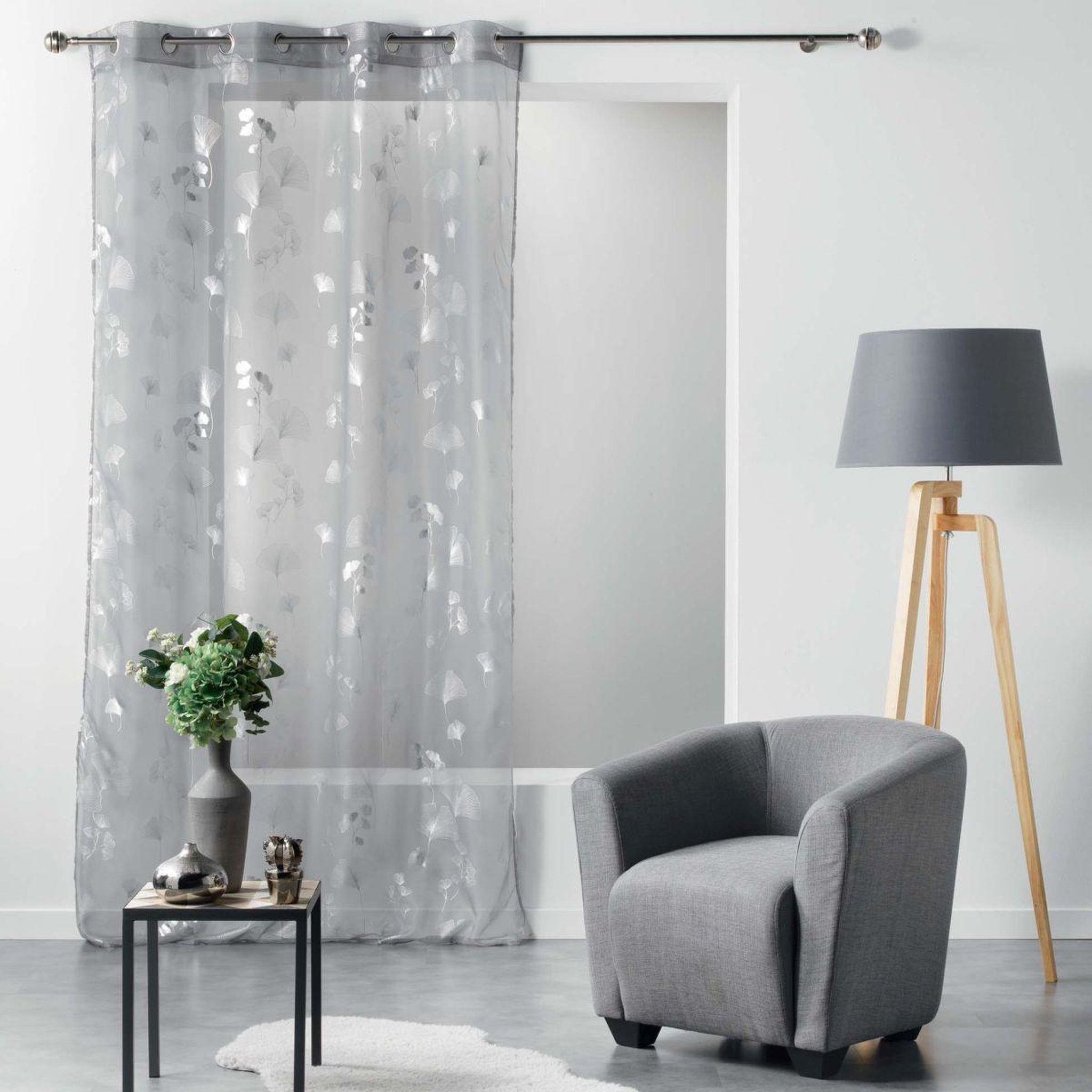 Voir la diapositive 4 : Douceur d'Intérieur Rideau voilage à œillets  bloomy  140x280cm gris