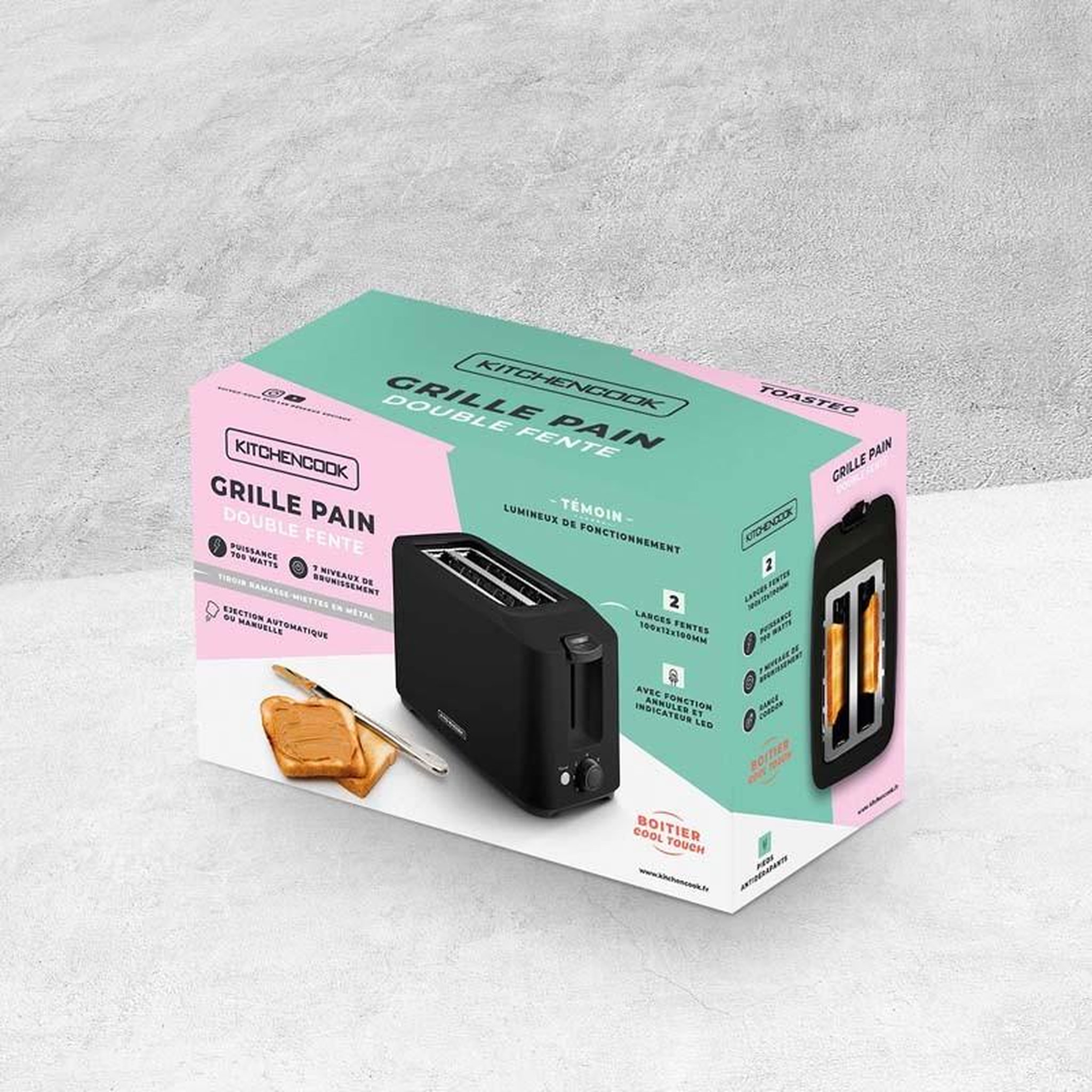 Voir la diapositive 5 : KITCHENCOOK Grille pain 2 fentes et tiroir ramasse miettes toasteo kitchencook