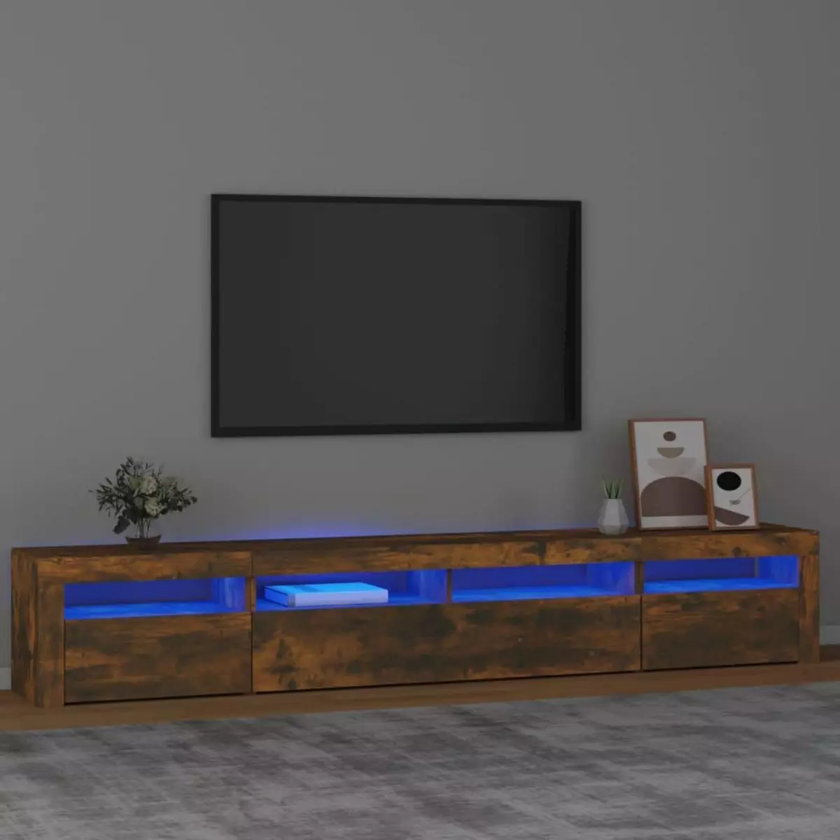 VIDAXL Meuble TV avec lumieres LED Chene fume 240x35x40 cm