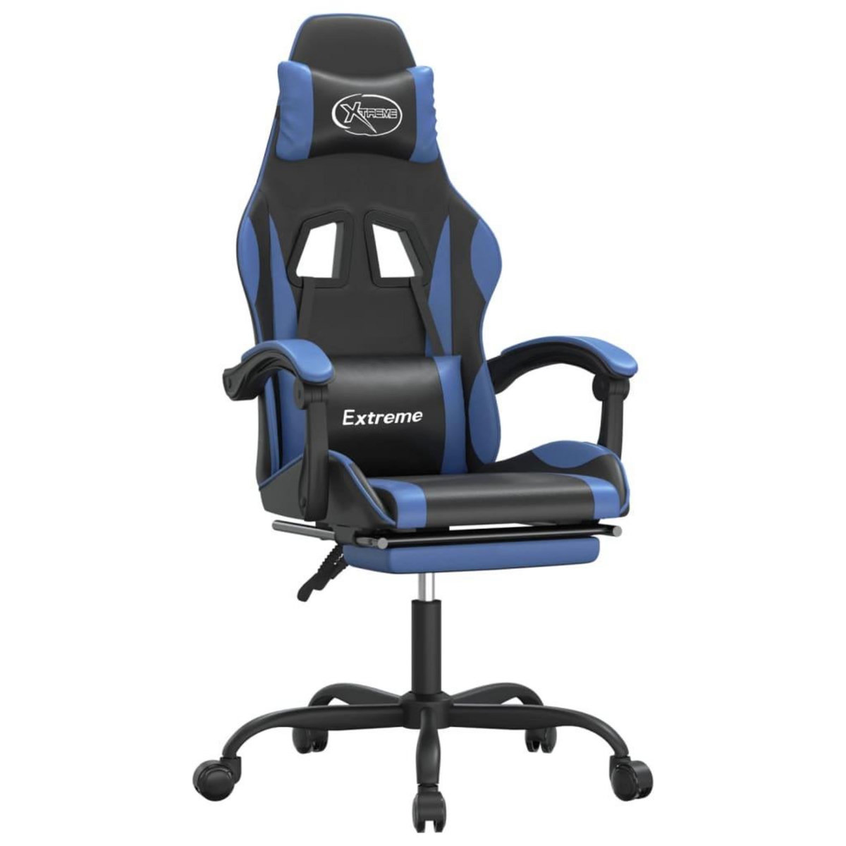 VIDAXL Chaise de jeu pivotante et repose-pied Noir et bleu Similicuir