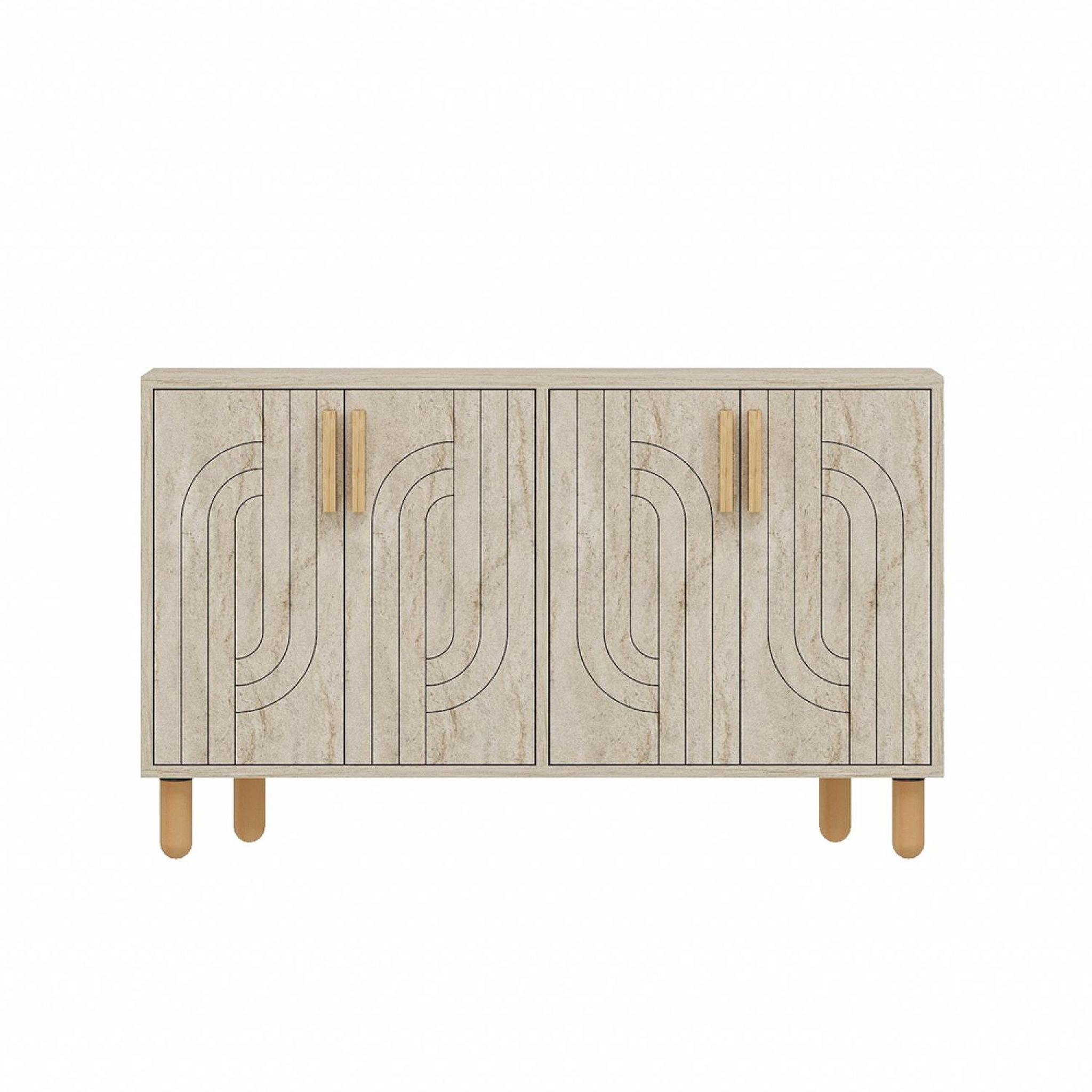 CONCEPT USINE Buffet à 4 portes effet travertin nervuré 120x73cm RODY