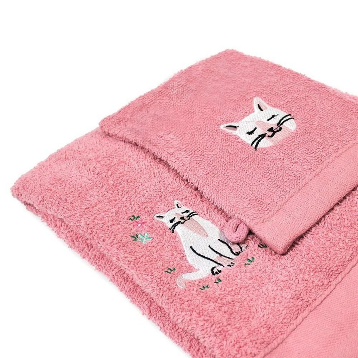 Douceur d'Intérieur Set gant avec drap de douche éponge brodée Chaton