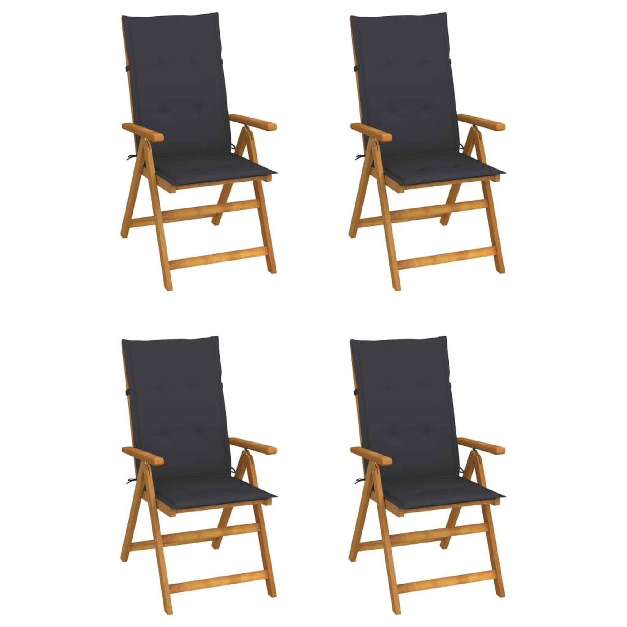 Voir la diapositive 1 : VIDAXL Chaises inclinables de jardin lot de 4 et coussins Bois acacia