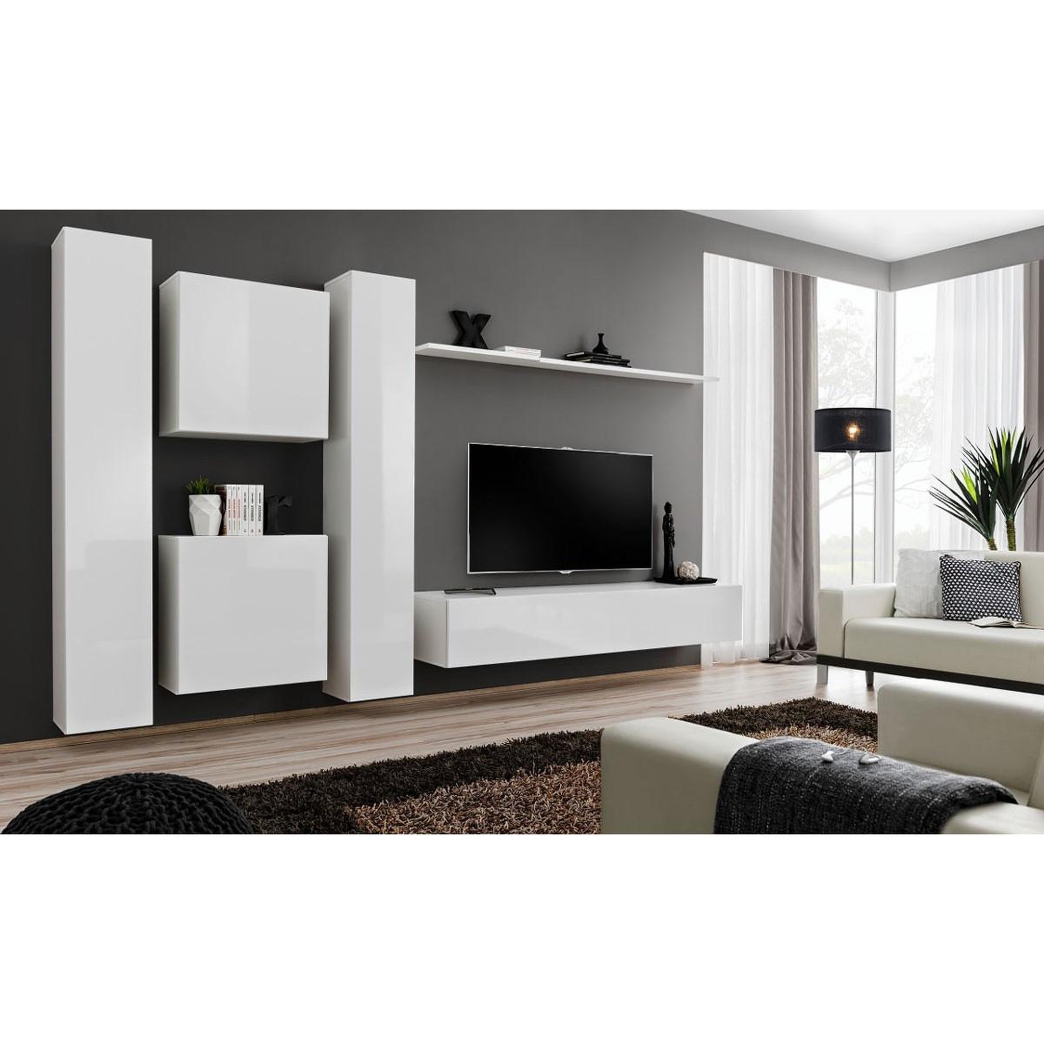 Voir la diapositive 4 : Paris Prix Meuble tv mural design  switch vi  330cm blanc