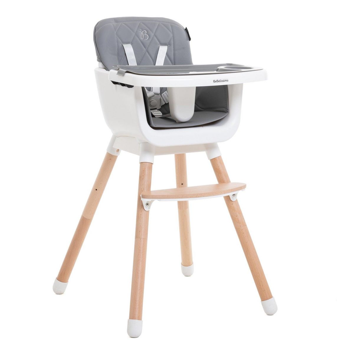 BEBELISSIMO BEBELISSIMO - Chaise Haute bébé - Évolutive - Réglable - en Bois - 2 en 1 – 6 mois jusqu'à 5 ans - gris