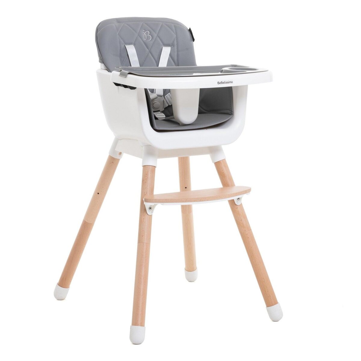 BEBELISSIMO BEBELISSIMO - Chaise Haute bébé - Évolutive - Réglable - en Bois - 2 en 1 – 6 mois jusqu'à 5 ans - gris