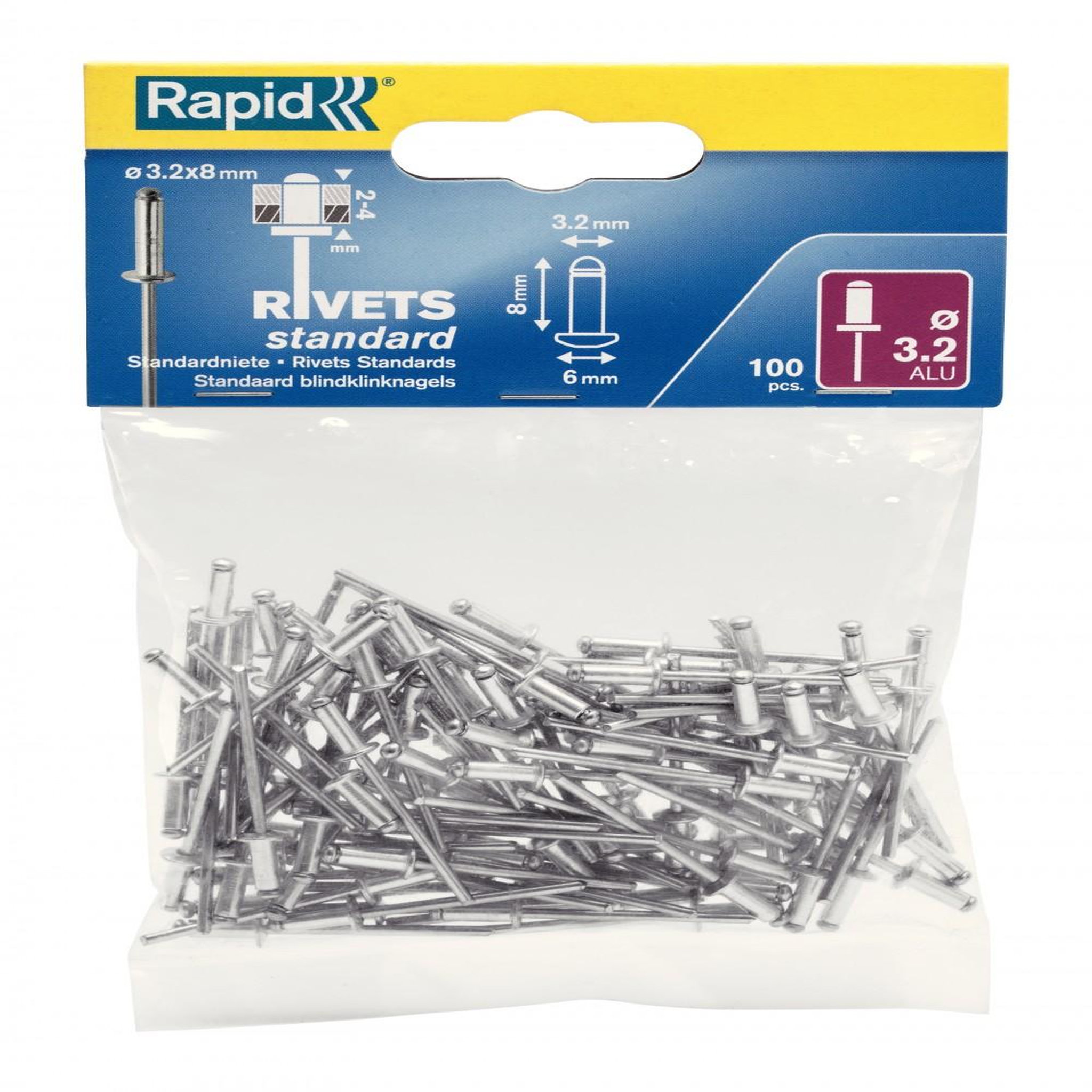 Rapid Lot de 100 rivets aluminium Diam.3.2 x H.8 mm RAPID