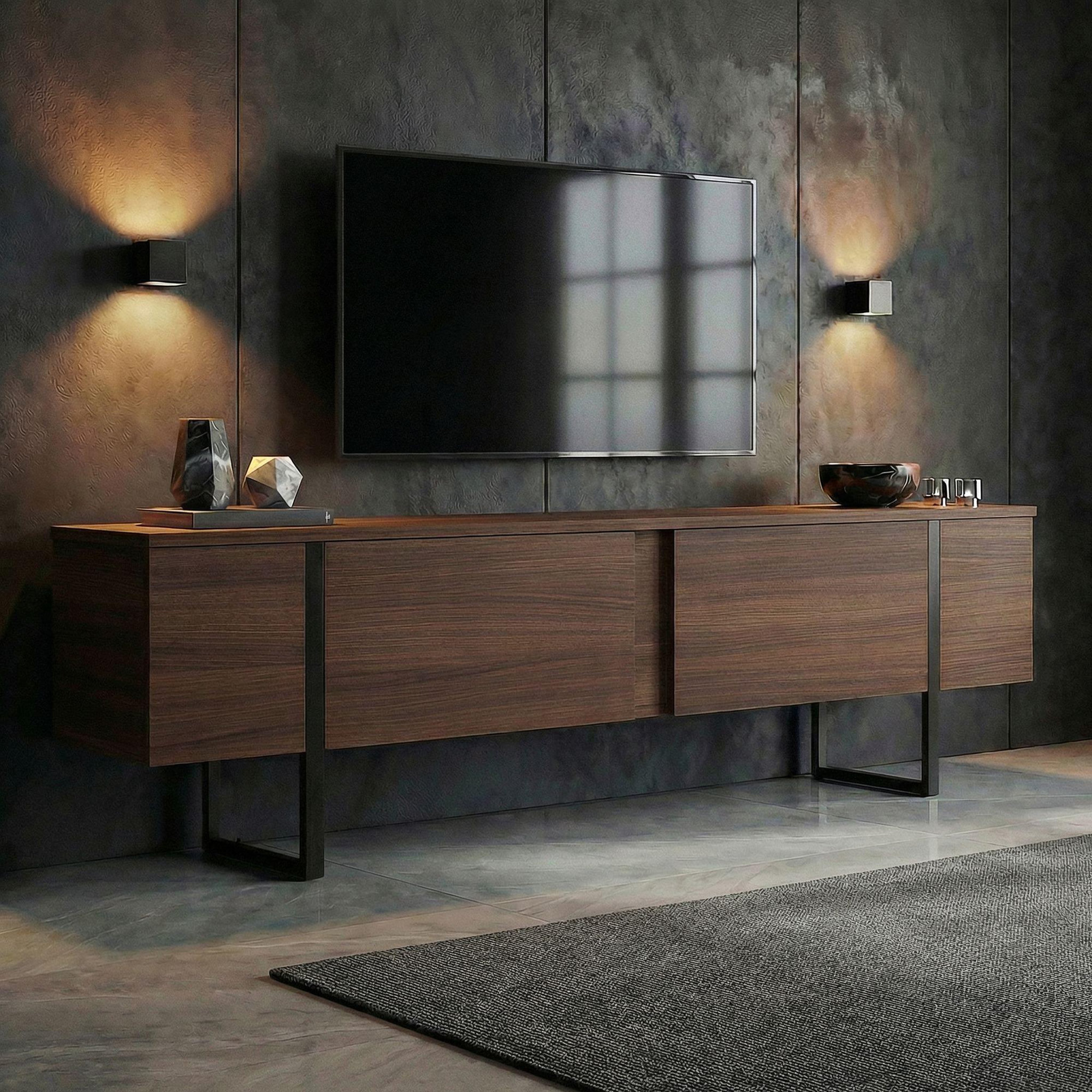 Voir la diapositive 2 : Habitat et Jardin Meuble tv en bois  onera  - 180 x 30 x 50 cm - noyer / noir
