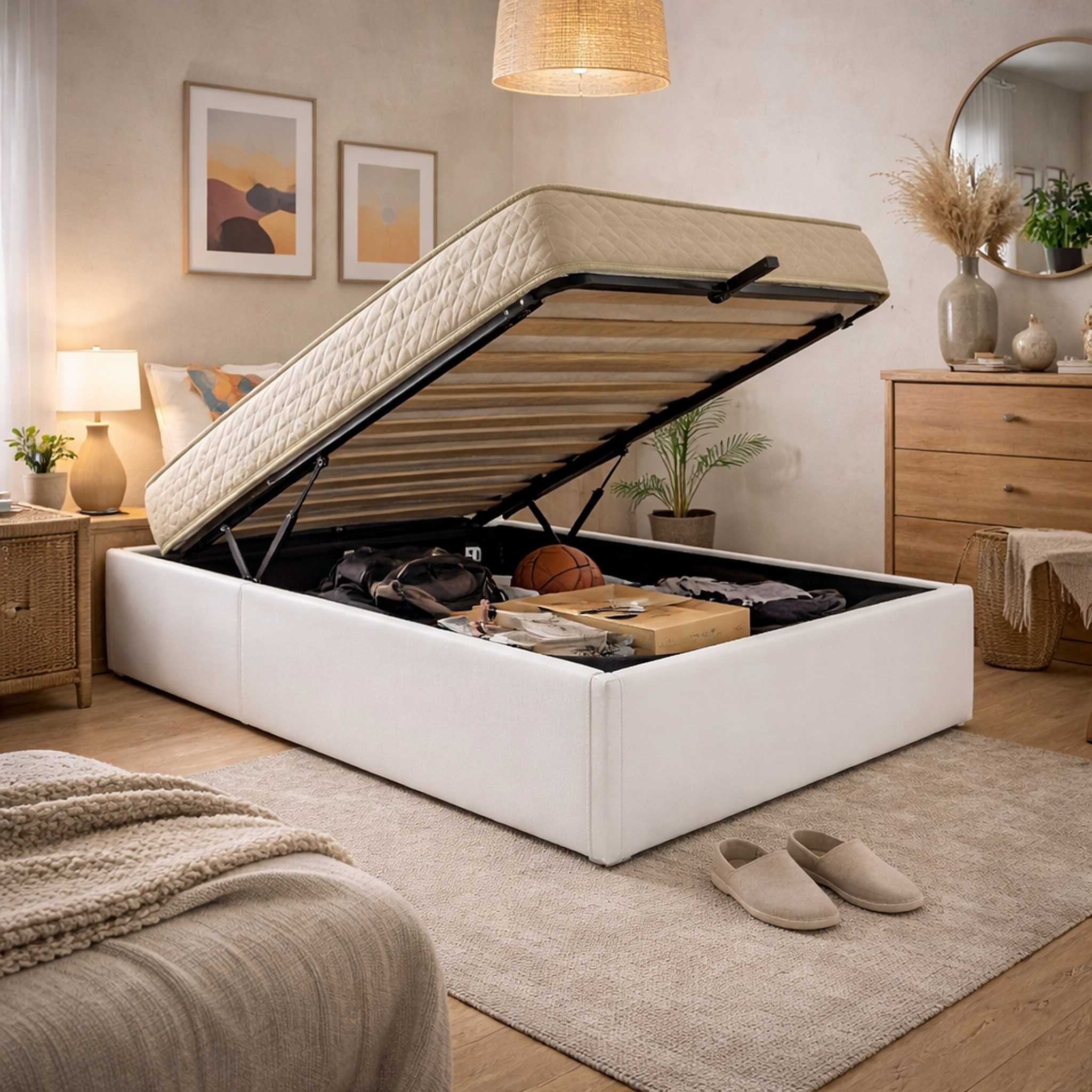 Voir la diapositive 1 : LITERIE JULIEN Ensemble Lit Coffre et Matelas  Haute Densité Confort Souple