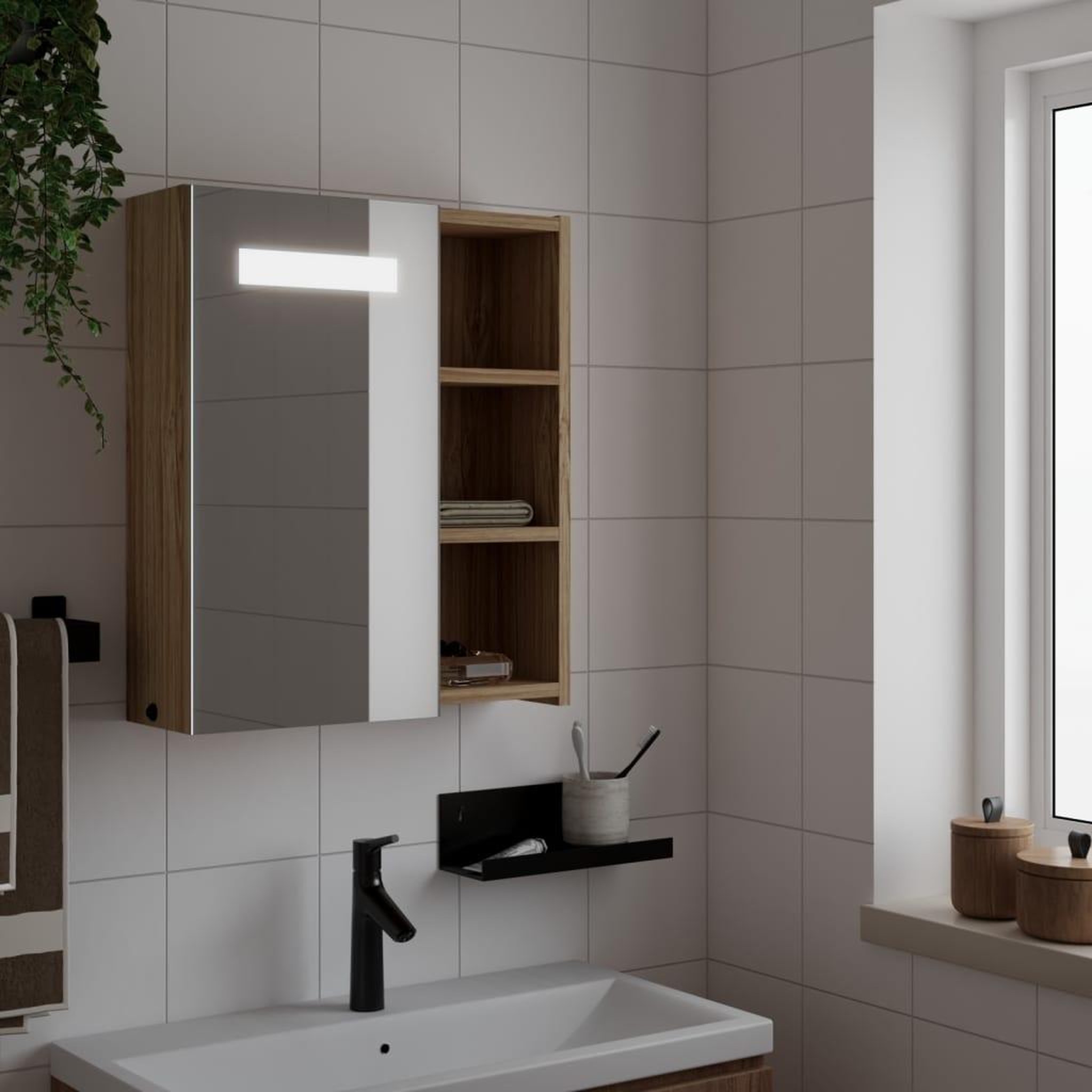 VIDAXL Armoire de salle de bain a miroir avec LED chene 45x13x52 cm