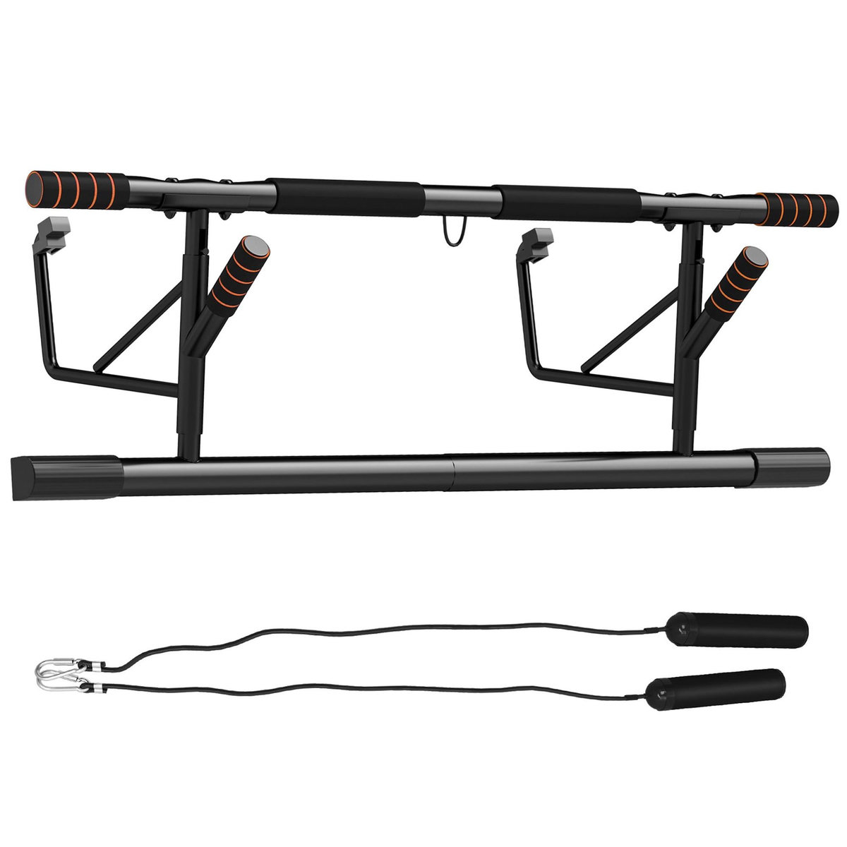 HOMCOM Barre de traction porte 2 bandes de résistance incluses max. 150 Kg acier orange noir