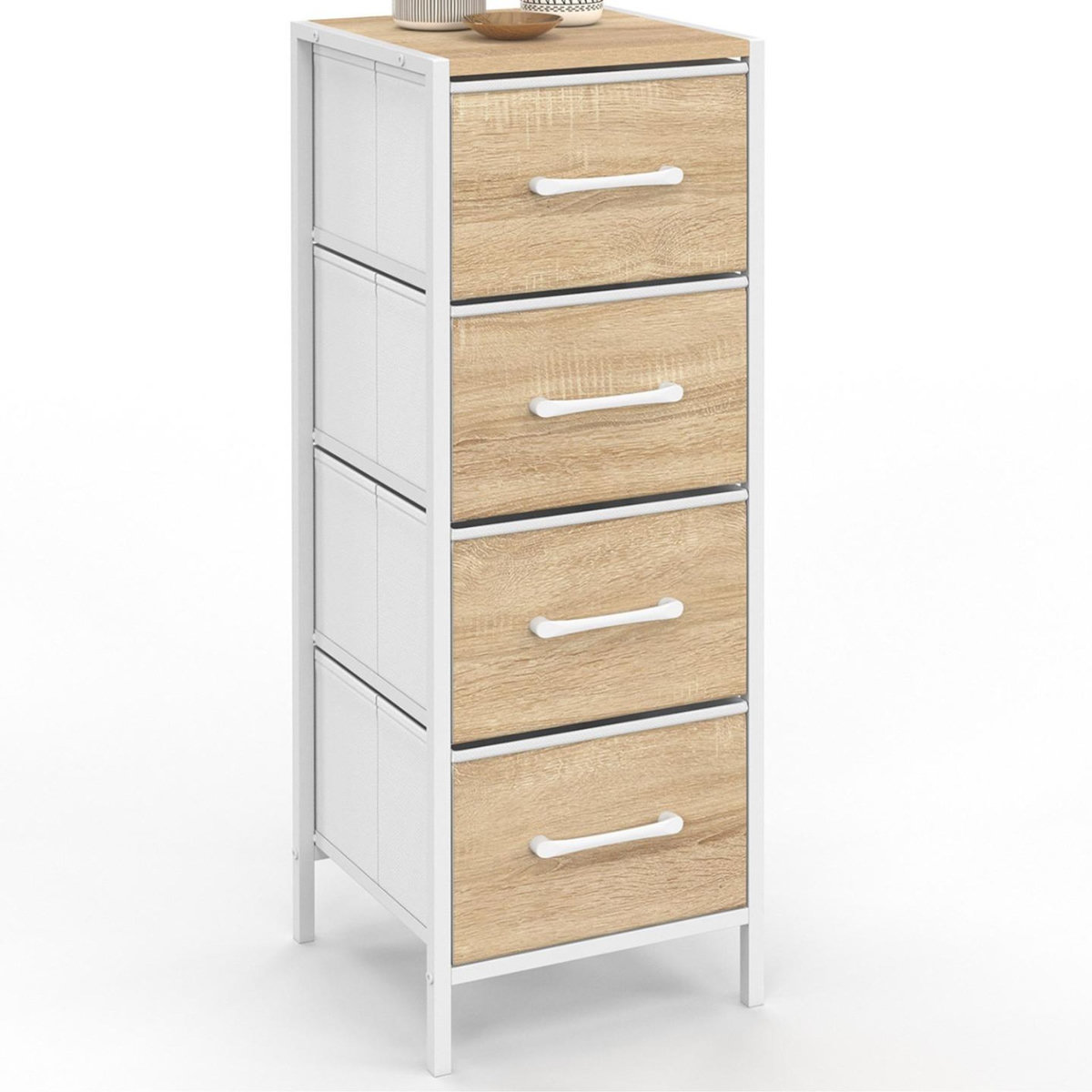 ID MARKET Meuble d'appoint 4 tiroirs UTAH 30 cm chiffonnier, meuble de rangement design industriel bois et blanc