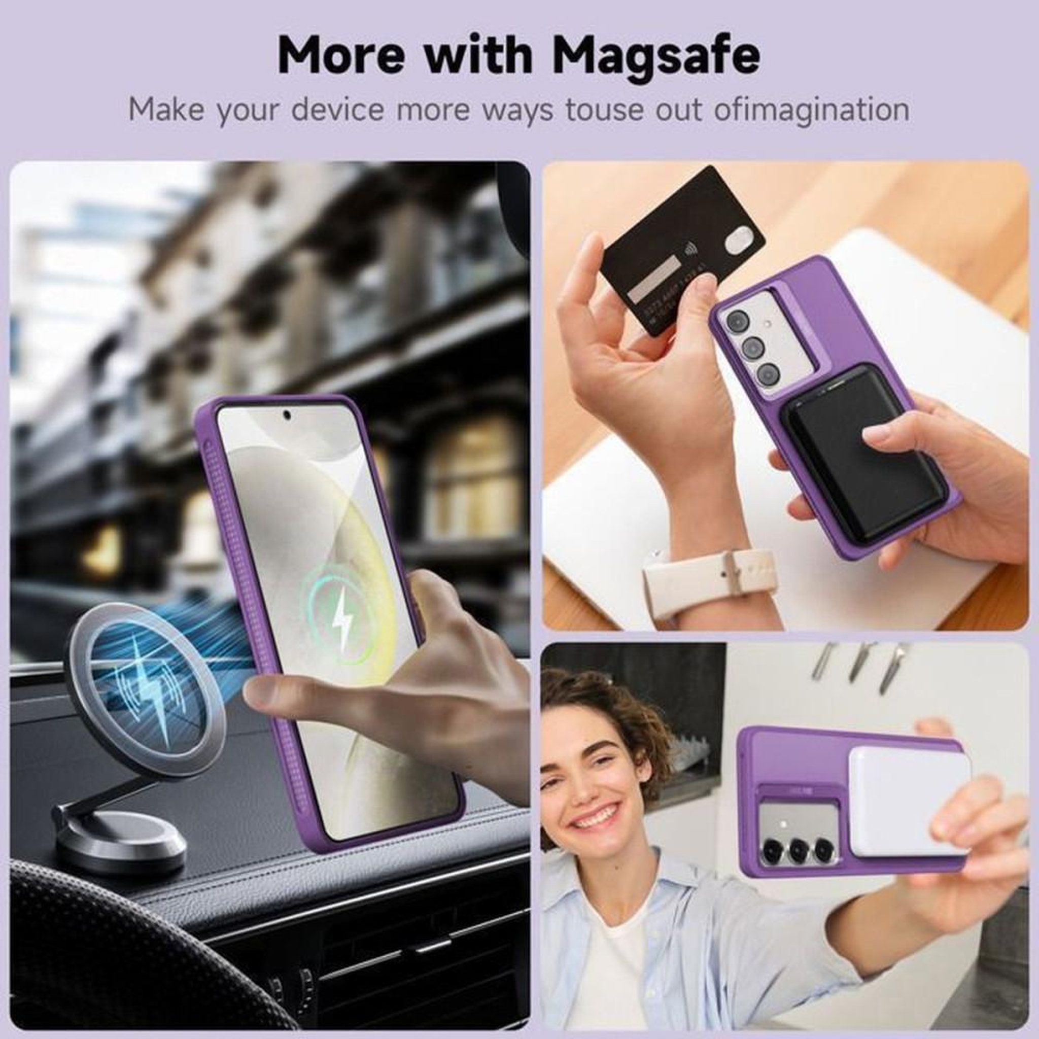 Voir la diapositive 4 : Coque violette avec protection en verre trempé pour Samsung Galaxy S24+ et support à anneau rotatif