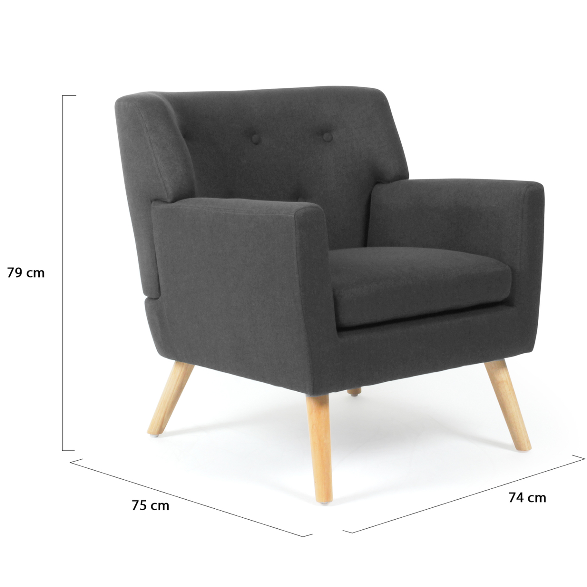 Voir la diapositive 5 : ID MARKET Fauteuil scandinave liv en tissu gris anthracite
