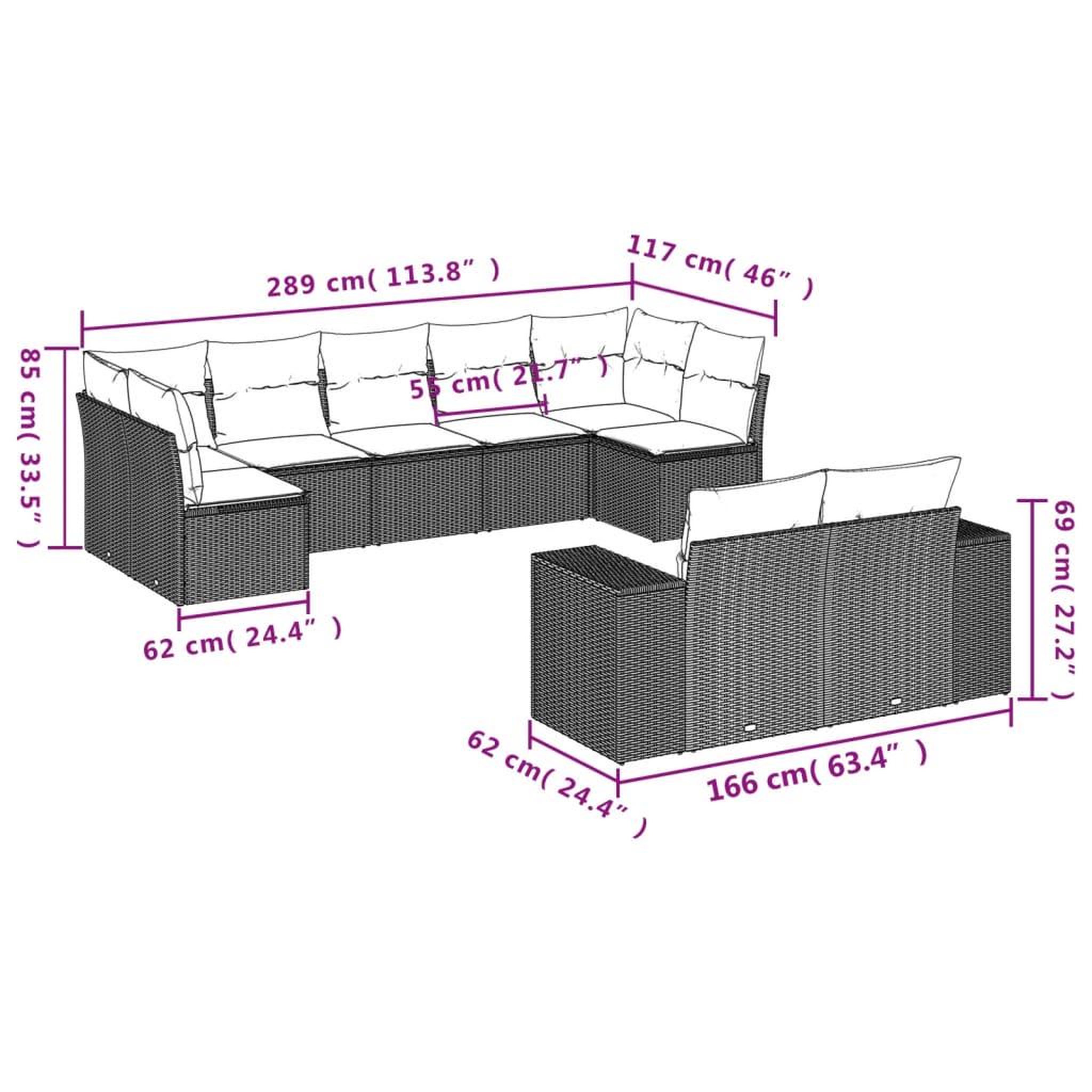 Voir la diapositive 3 : VIDAXL Salon de jardin 9 pcs avec coussins gris resine tressee