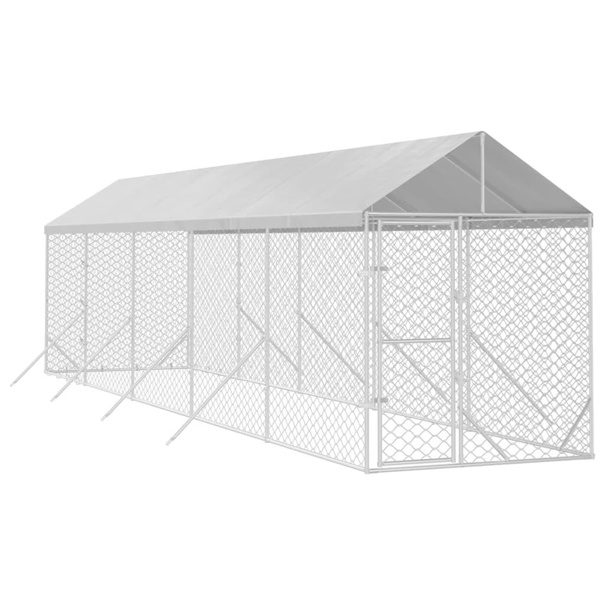 Voir la diapositive 3 : VIDAXL Chenil d'exterieur pour chiens avec toit argente 2x10x2,5 m