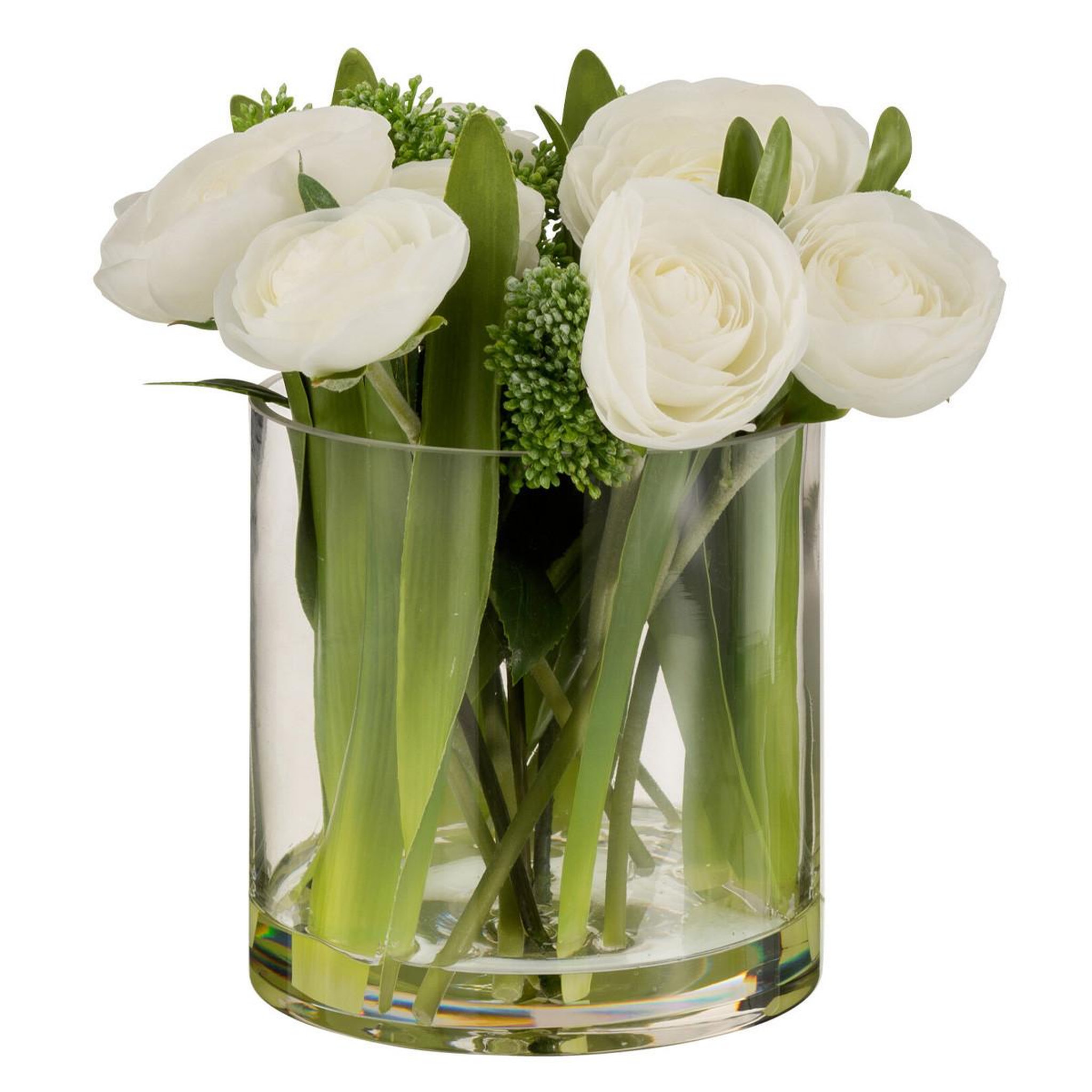 J-LINE Composition Florale Renoncule  Vase  24cm Blanc