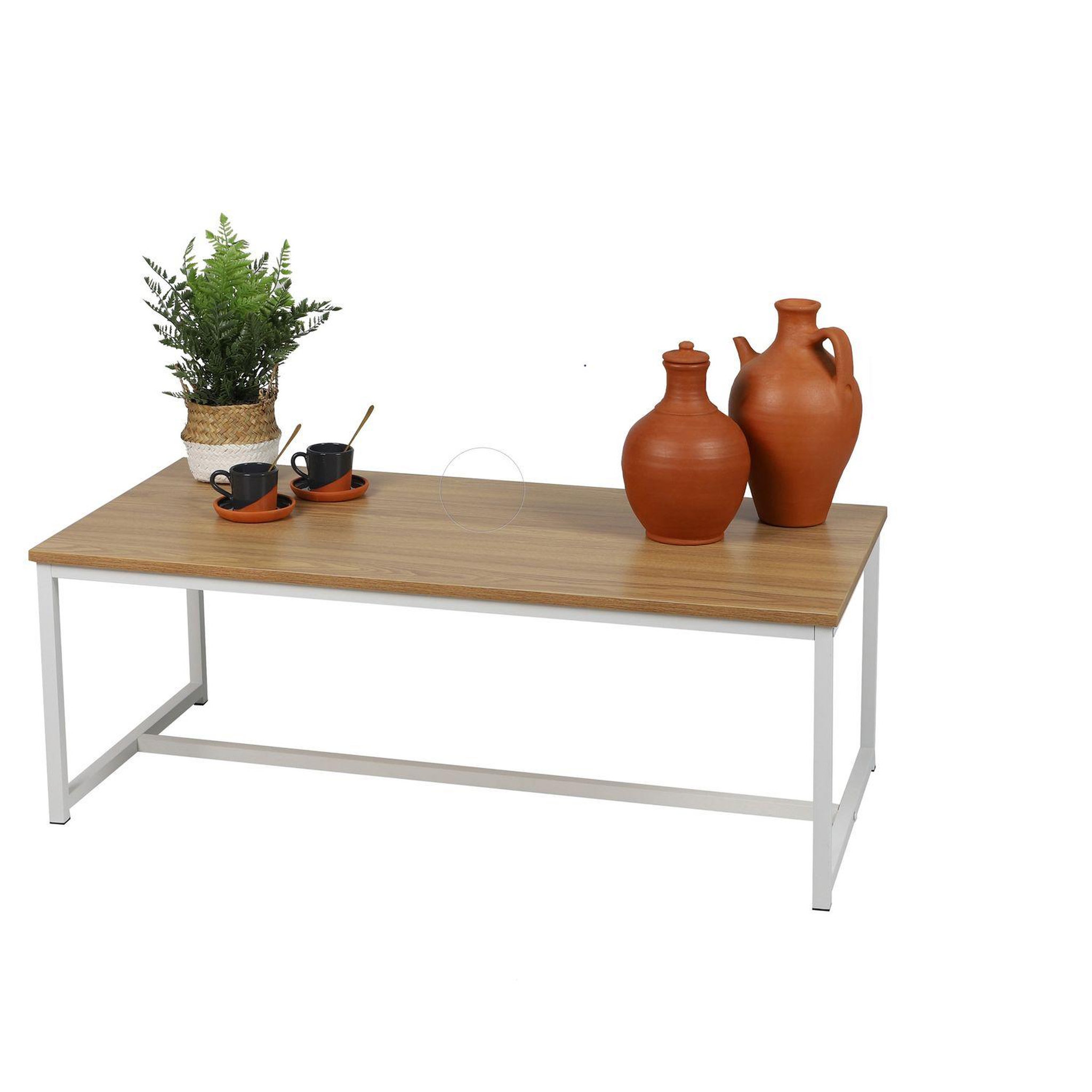 Voir la diapositive 2 : TOILINUX Table basse casa blanca en panneaux de particules et métal - l.100 cm x h.39 cm - beige et blanc