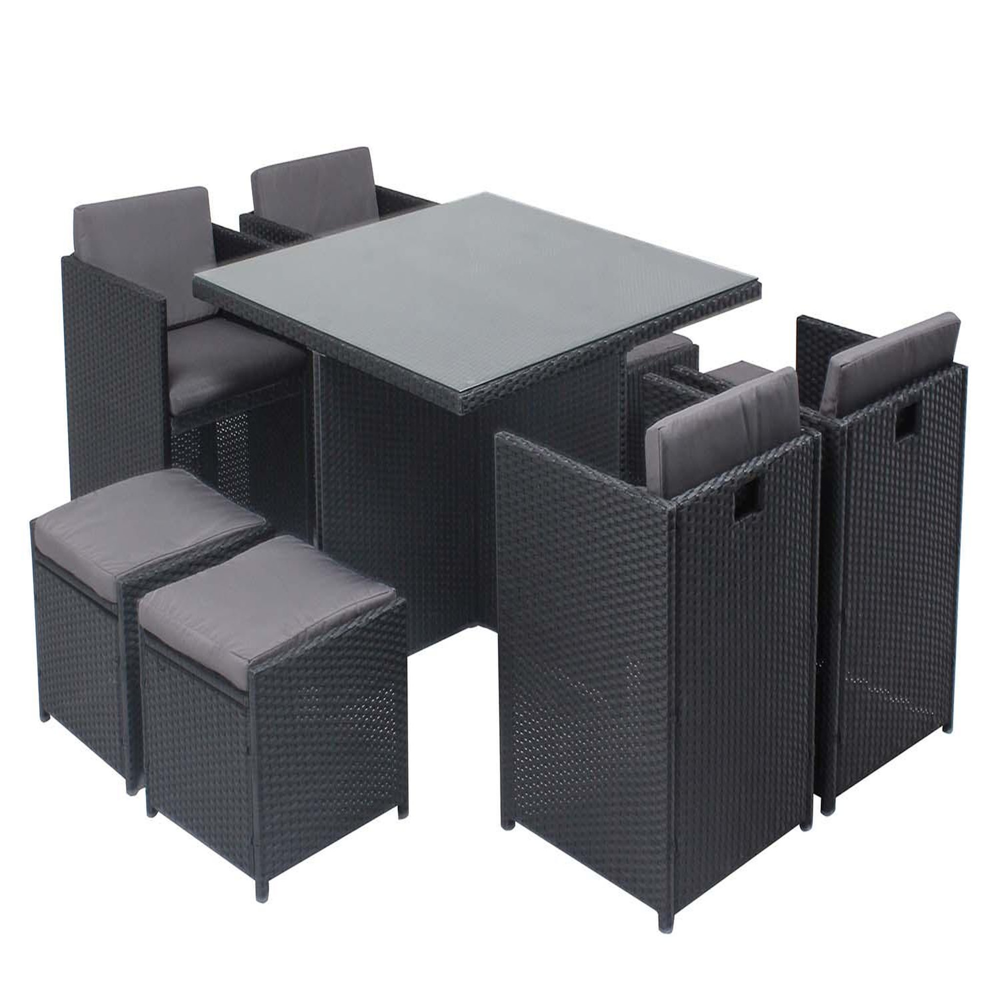 CONCEPT USINE Table et chaises 8 places encastrables en résine noir-gris miami