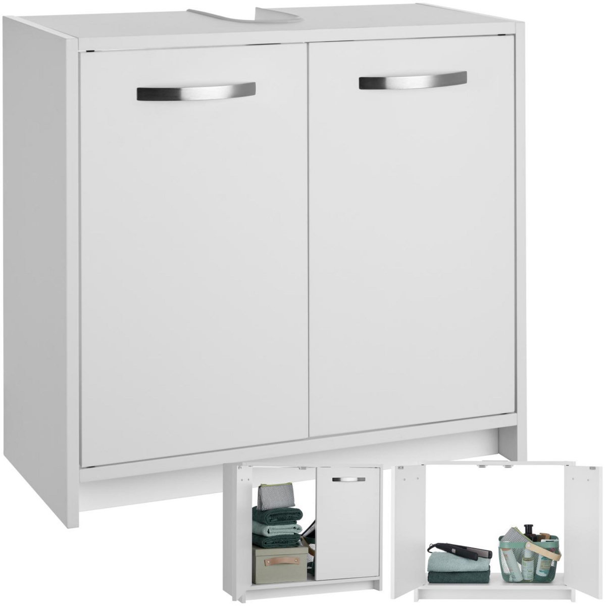 tectake Meuble sous-lavabo grand espace de rangement blanc