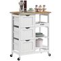 Voir la diapositive 1 : HOMCOM Desserte de cuisine multi-rangement - 3 tiroirs, 2 étagères, plateau amovible - MDF blanc bois hévéa